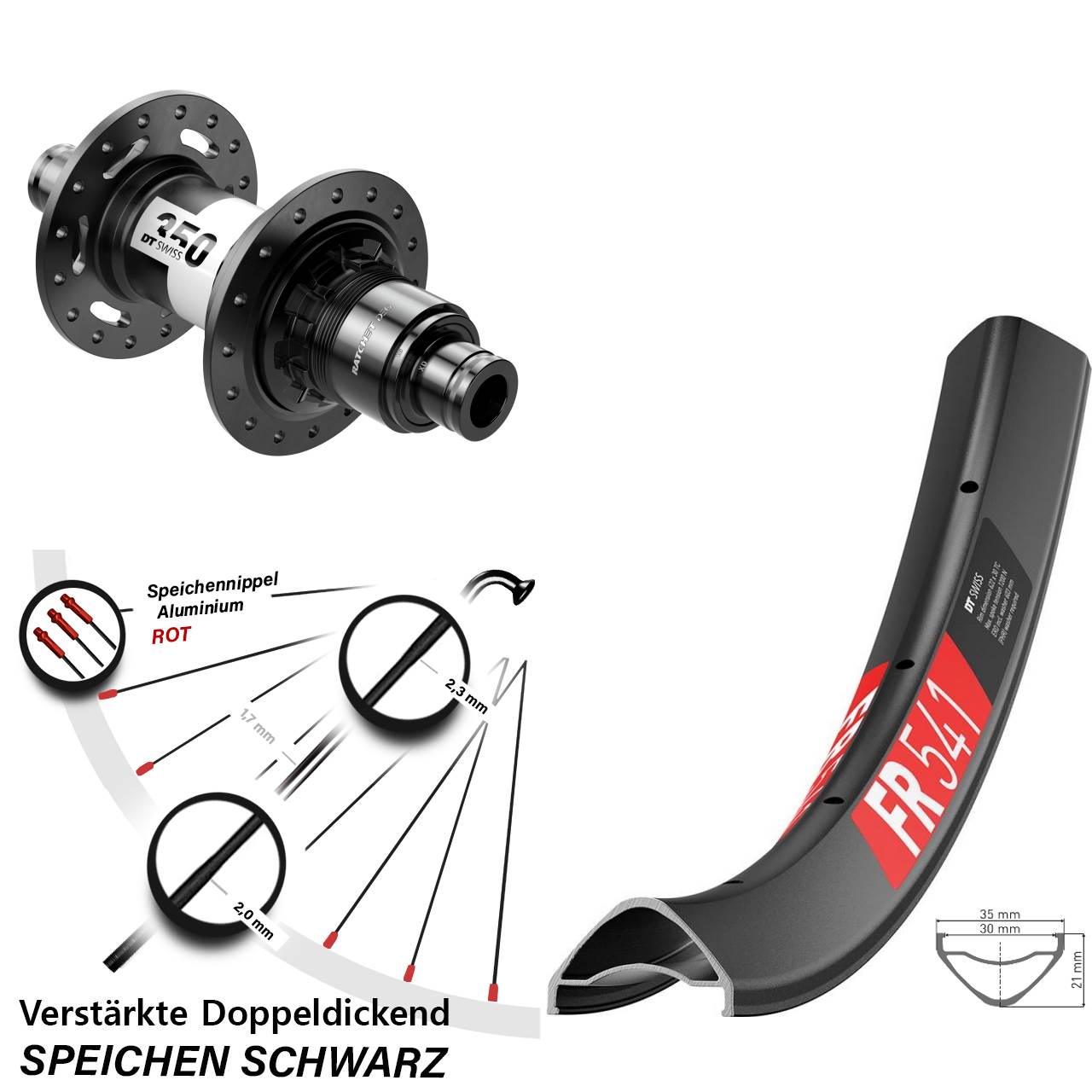 29 Zoll DT Swiss FR 541-350 DEG72 Hinterrad Centerlock 12x148 SRAM XD