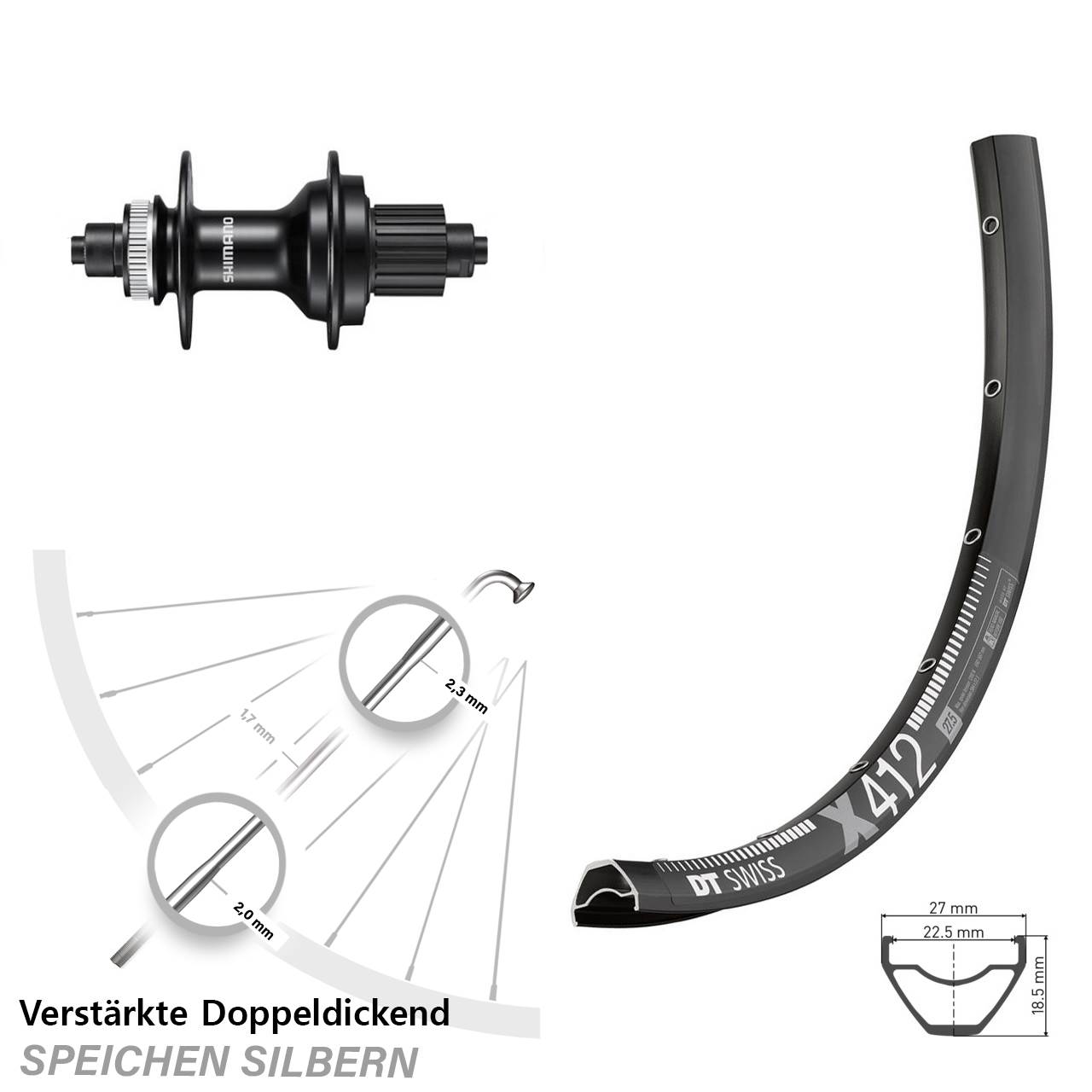 Hinterrad Centerlock 29 Zoll DT Swiss X412 Shimano FH-MT500 Micro Spline QR