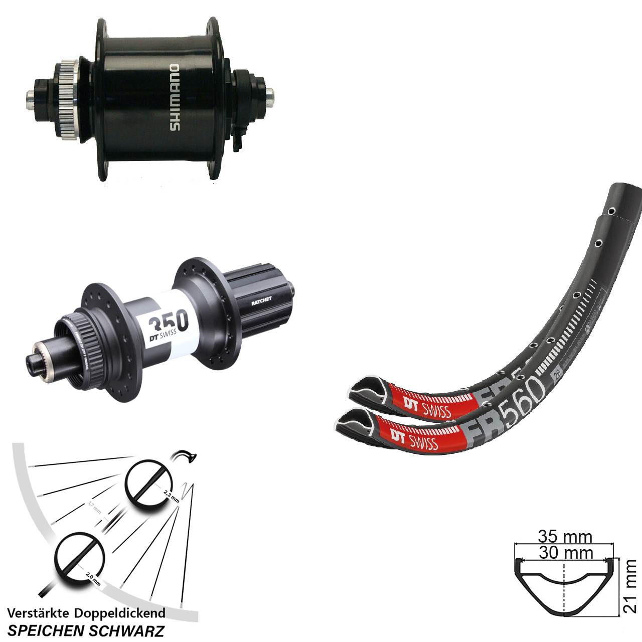 Disc Laufrad-Satz QR 26 Zoll DT Swiss FR560 350 Shimano DH-UR700-3D 8-11 fach HG