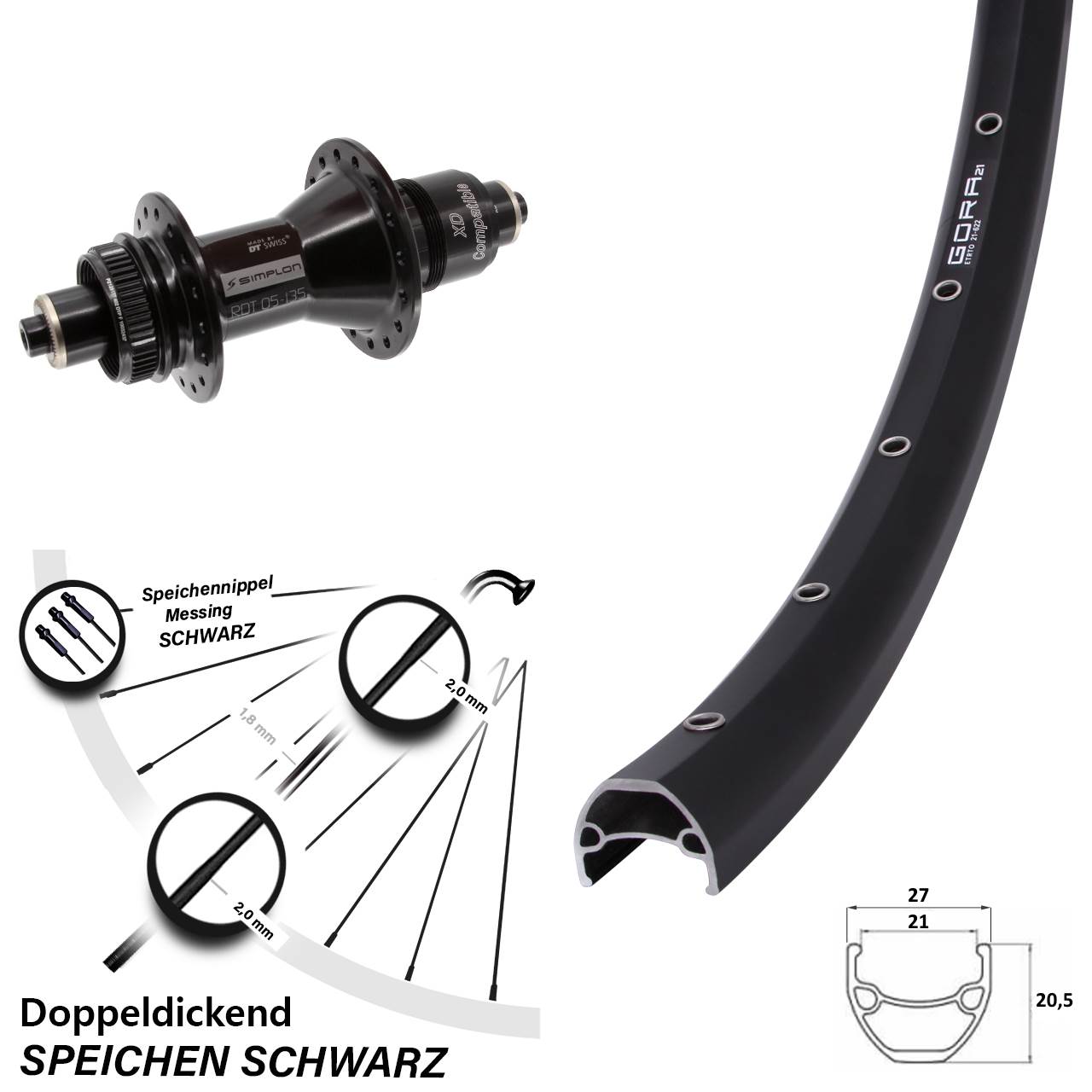 29 Zoll Gora 21 DT Swiss 370 Hinterrad Centerlock für Schnellspanner XD 11-12 fach