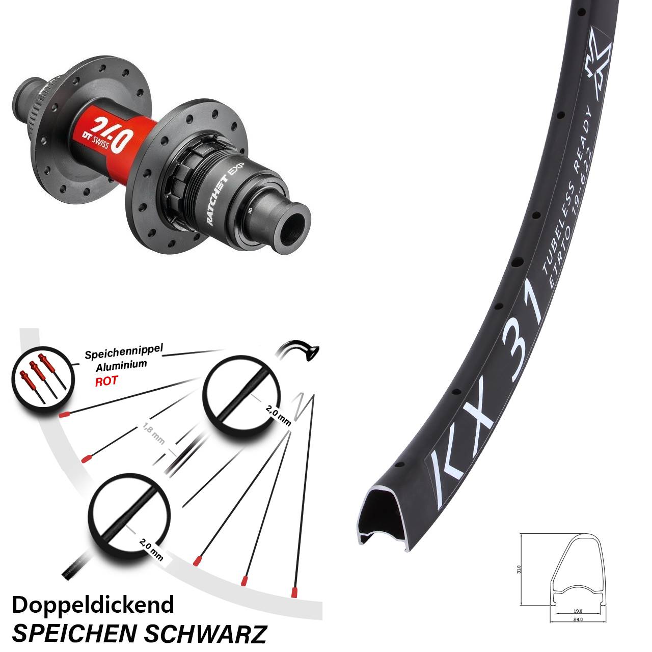 Hinterrad Centerlock 28 Zoll KX 31 OS DT Swiss 240 EXP XDR 12x142