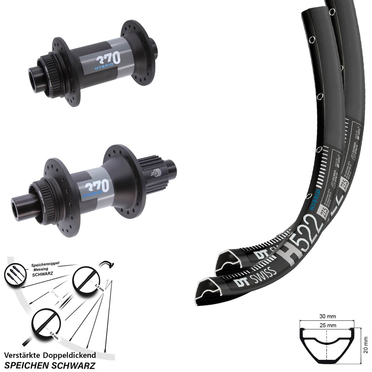 Centerlock Laufradsatz 29 Zoll DT Swiss H 522-370 Hybrid Micro Spline 15x110 12x148 Boost