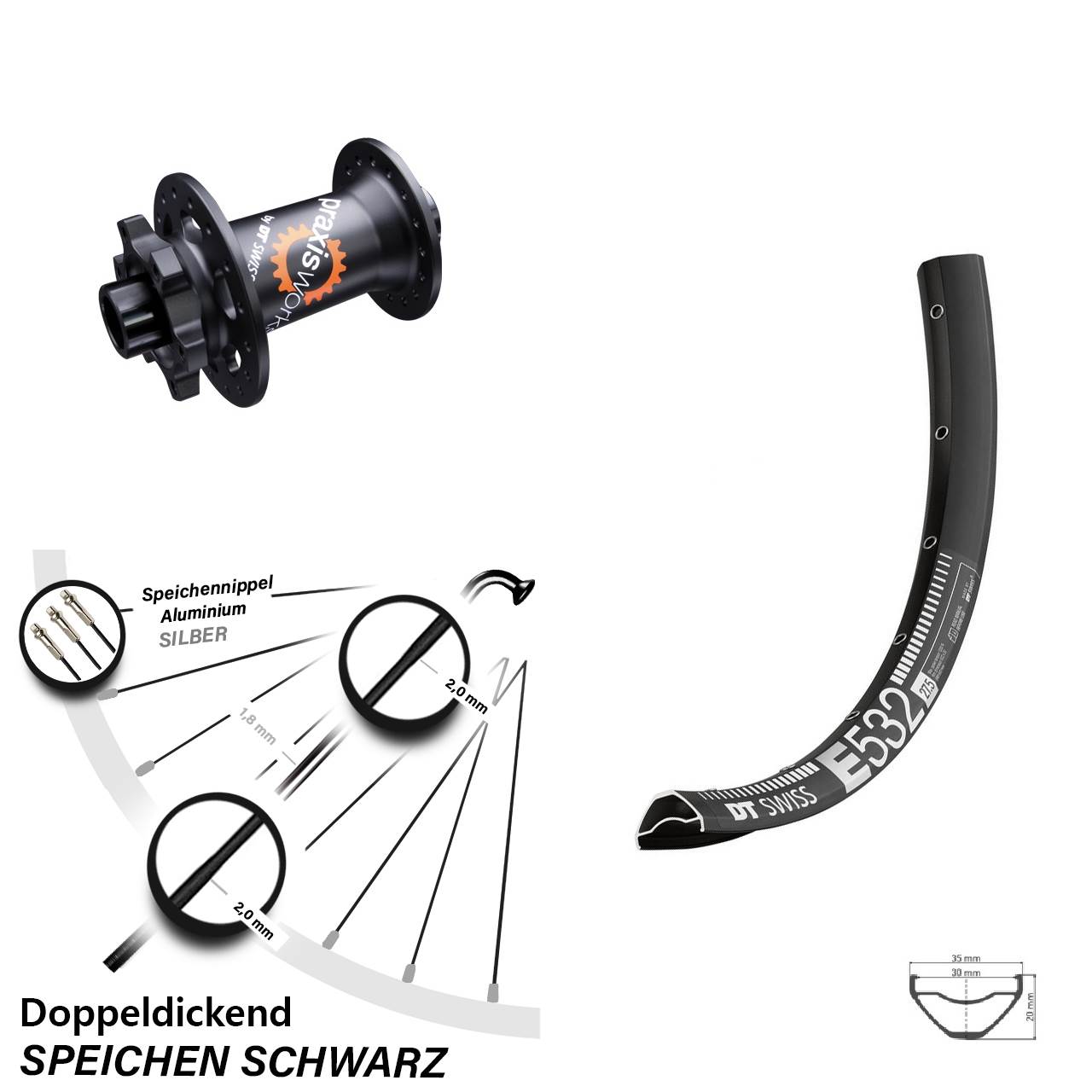 DT Swiss E 532-350 29 Zoll Vorderrad 6-Loch 15x100