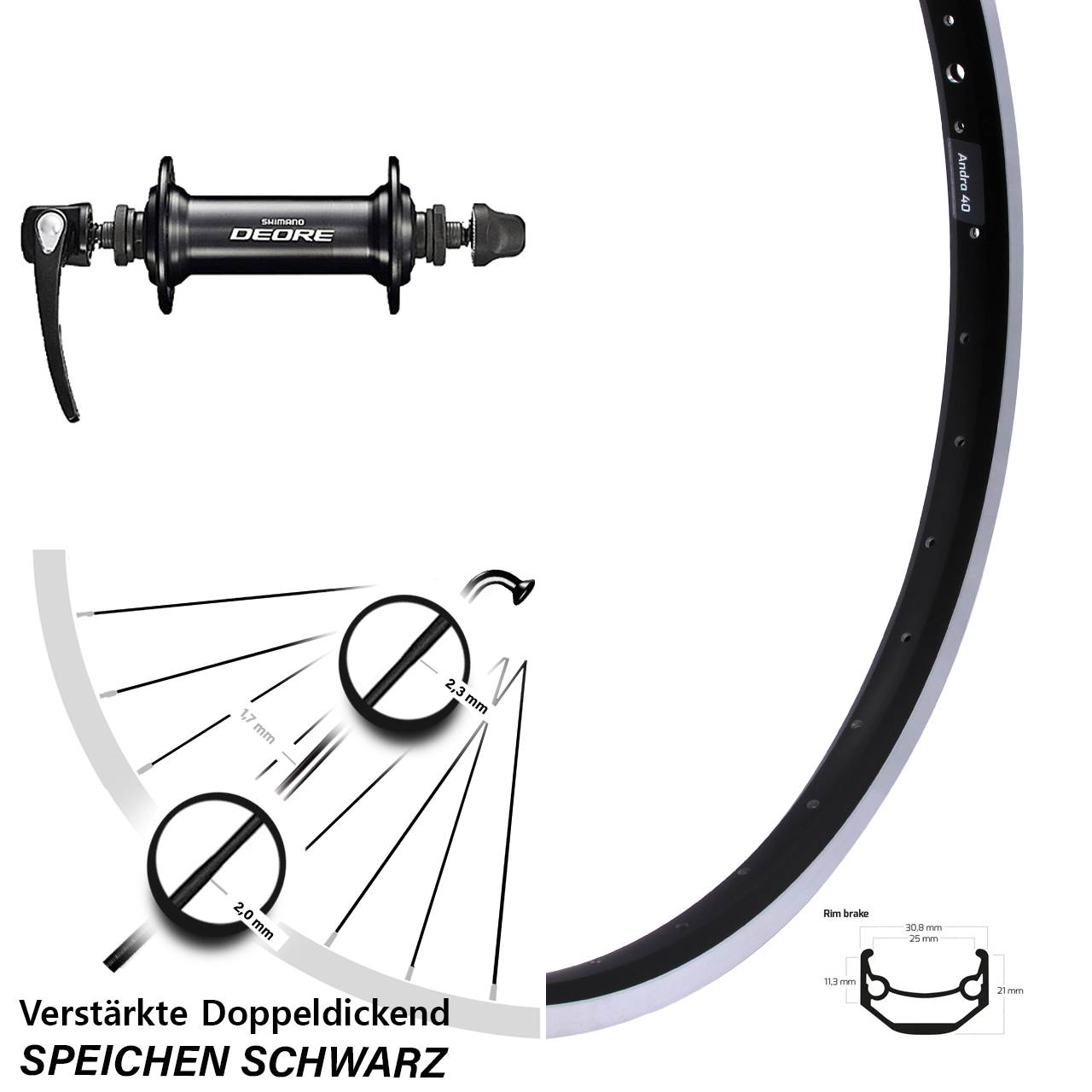 Ryde Andra 40 Vorderrad 28 Zoll verstärkt Shimano Deore