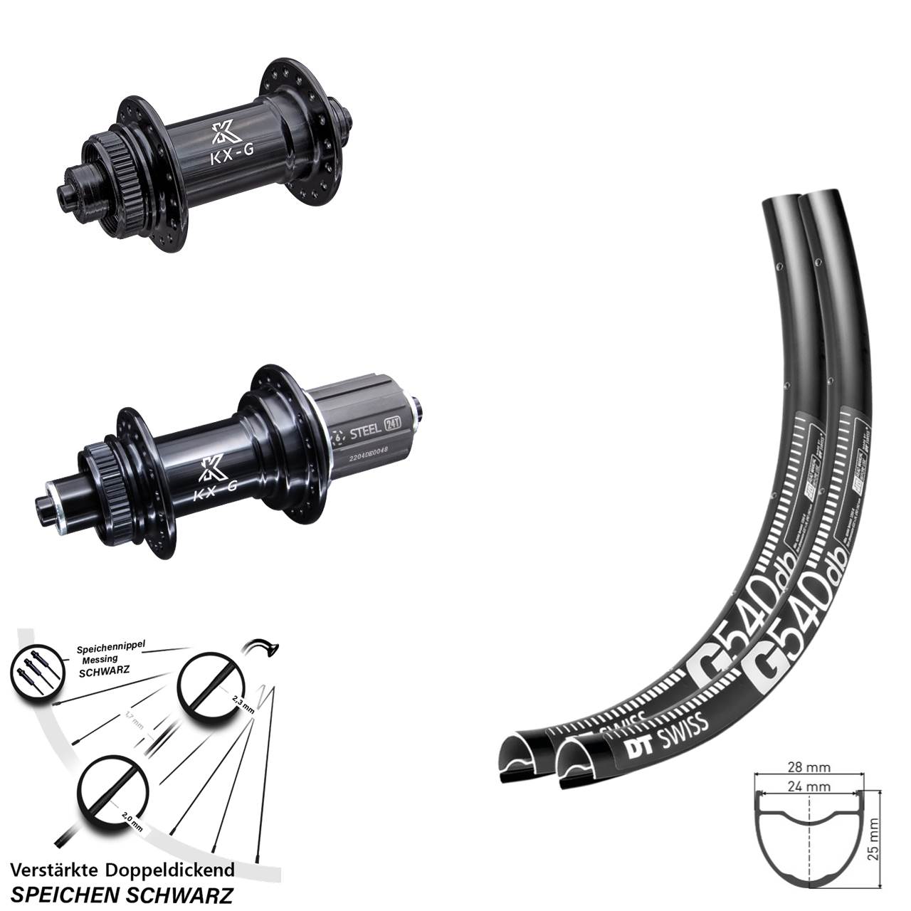 Laufradsatz Gravel 27,5 Zoll verstärkt DT Swiss G 540 KX-GS Centerlock Shimano 8-12 fach