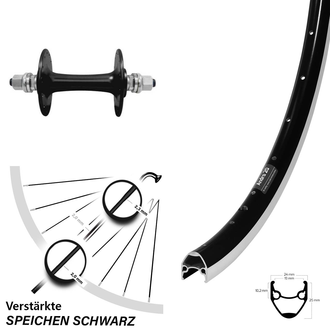 28 Zoll Vorderrad Ryde Andra 20 Sturmey Archer HBT30-F schwarz