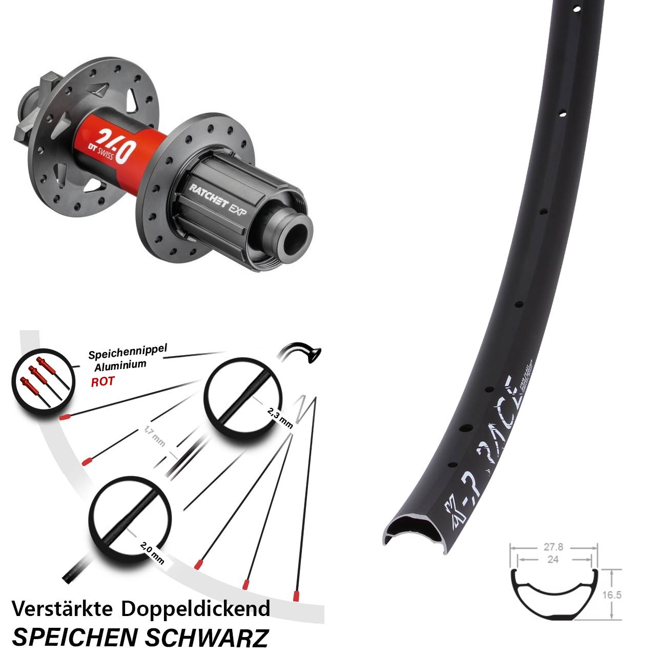 6-Loch Hinterrad 28 Zoll KX-R Race DT Swiss 240 8-11 fach 12x148