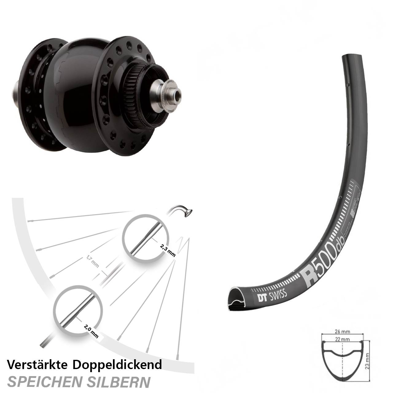 SON 28 DT Swiss R500 29 Zoll Disc Vorderrad mit Nabendynamo QR
