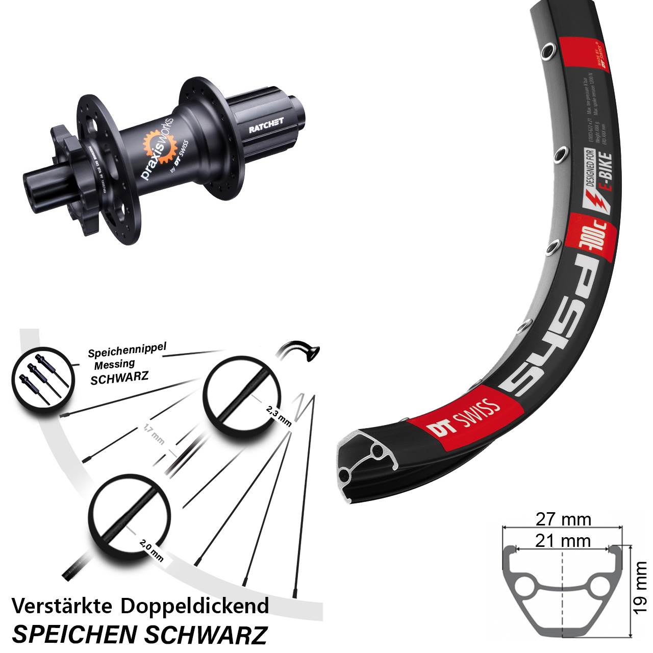 6-Loch Hinterrad 26 Zoll DT Swiss 545d-350 8-11 fach HG 12x142