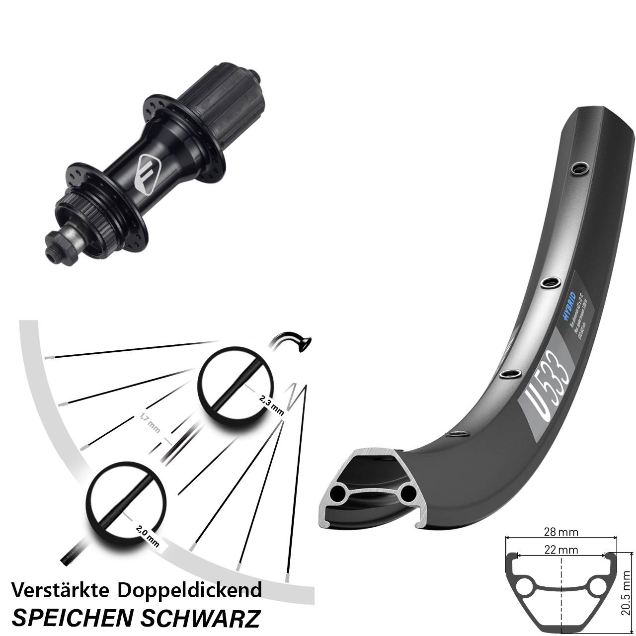 Disc Hinterrad 26 Zoll DT Swiss U533 Formula CL-52 8-11 fach für Schnellspanner