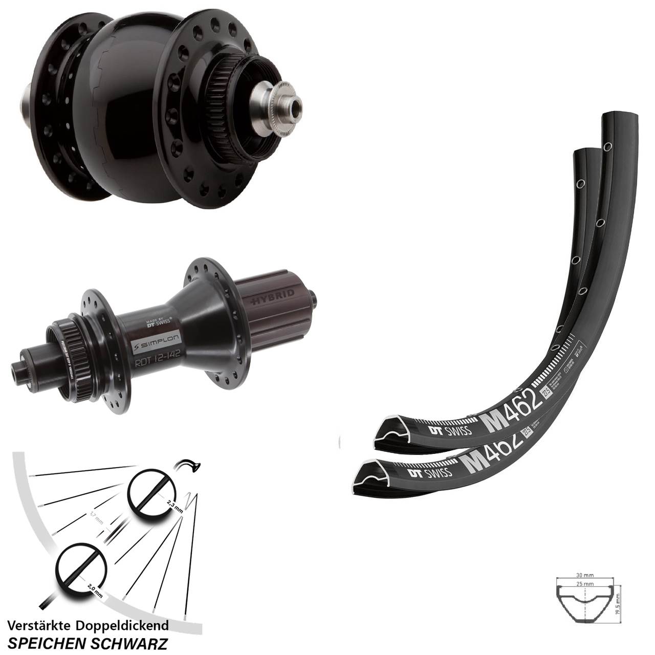 29 Zoll DT Swiss M462-370 Hybrid SON 28 Centerlock Laufradsatz QR 8-11 fach