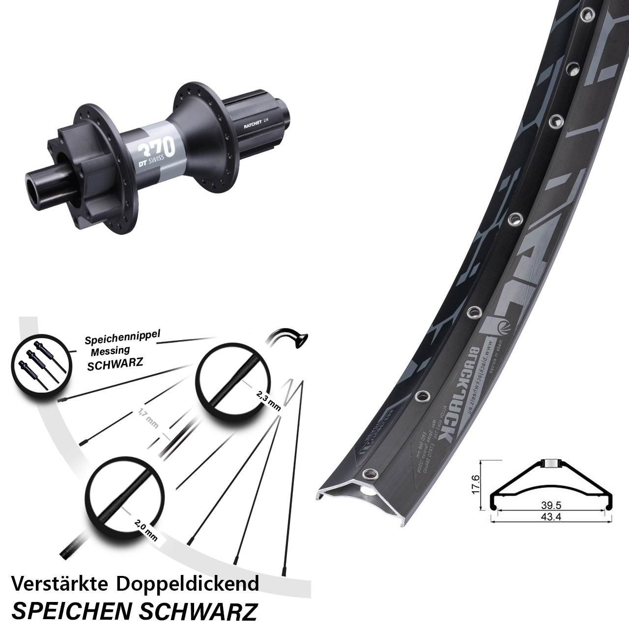 27,5 Zoll Rodi Ready 40 DT Swiss 370 Hinterrad 12x148 Boost 6-Loch 8-11 fach
