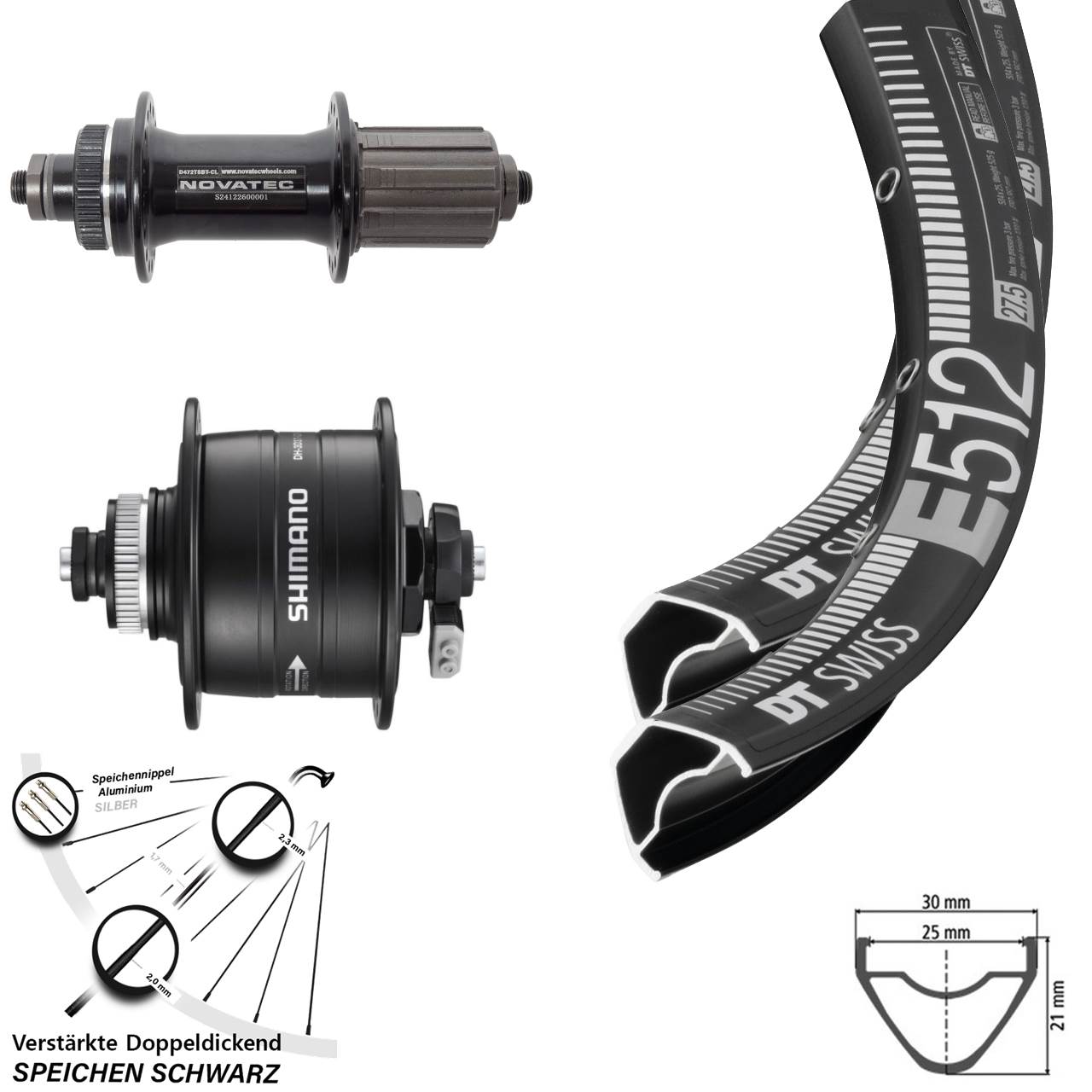 DT Swiss E512 Novatec D472 Shimano DH-3D37 29 Zoll Disc Laufradsatz QR 8-12 fach HG