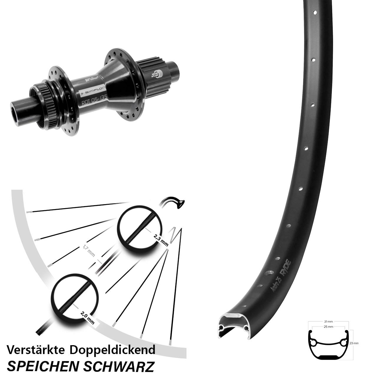 Disc Laufrad 12x142 28-29 Zoll Ryde Andra 25 DT Swiss 370 Hybrid Micro Spline
