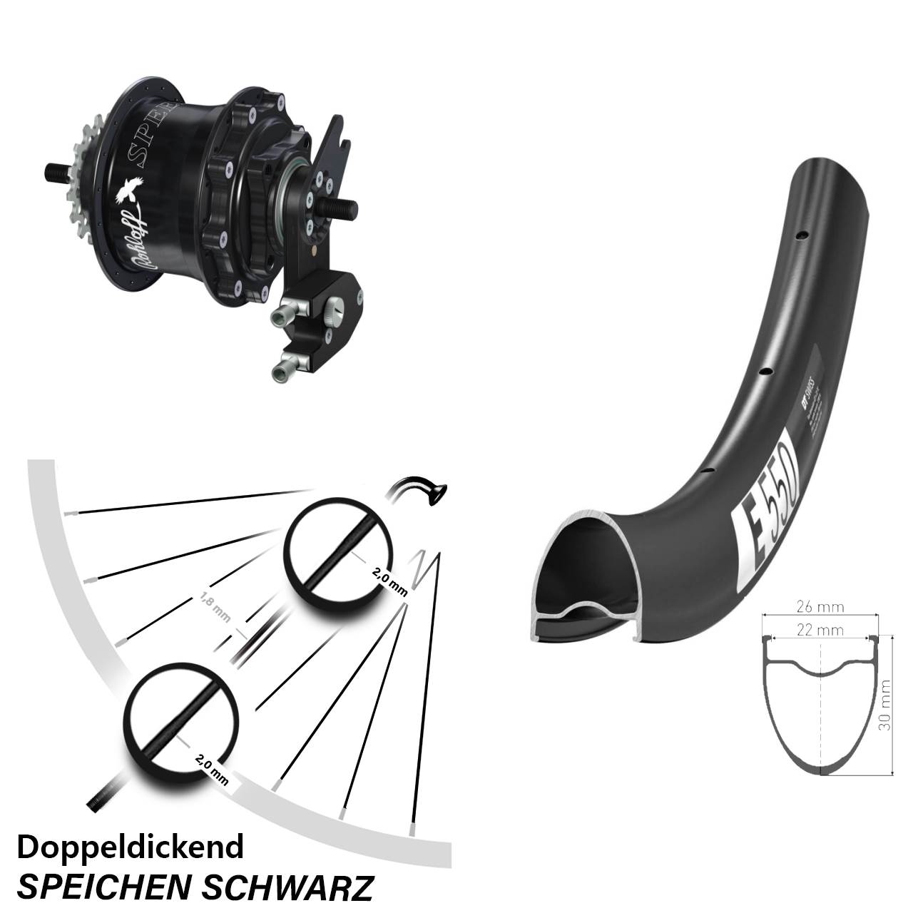 Hinterrad 28 Zoll DT Swiss E 550 Rohloff Speedhub 500/14 TS DB OEM2 Tandem schwarz