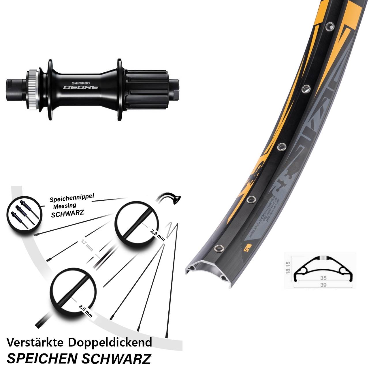 Hinterrad Centerlock 27,5 Zoll Rodi TRYP 35 Shimano Deore FH-M6010-B 8-11 fach 12x148