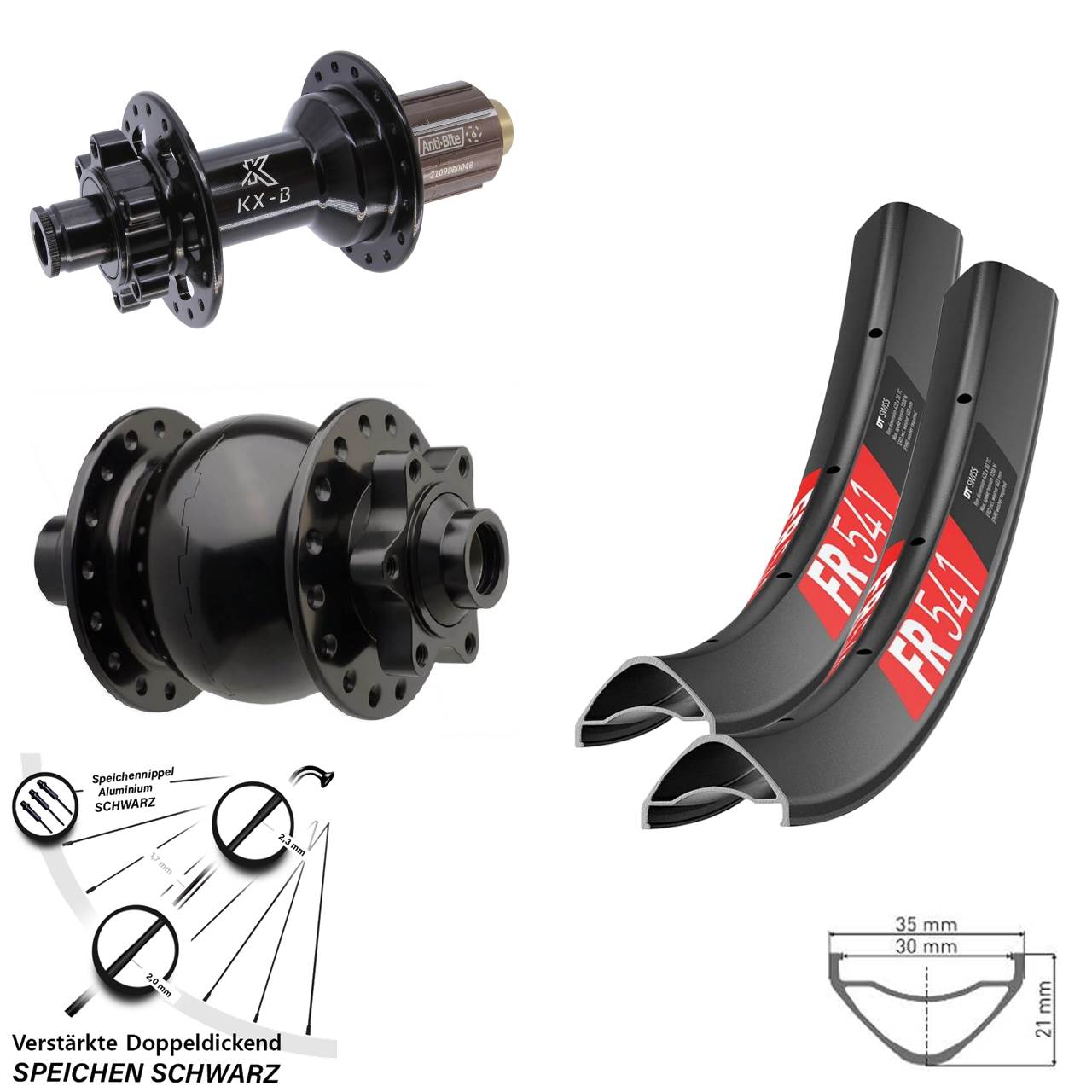 DT Swiss FR 541 KX-B SON 28 27,5 Zoll Laufradsatz 6-Loch 15x110 12x148 Boost 8-11 fach HG