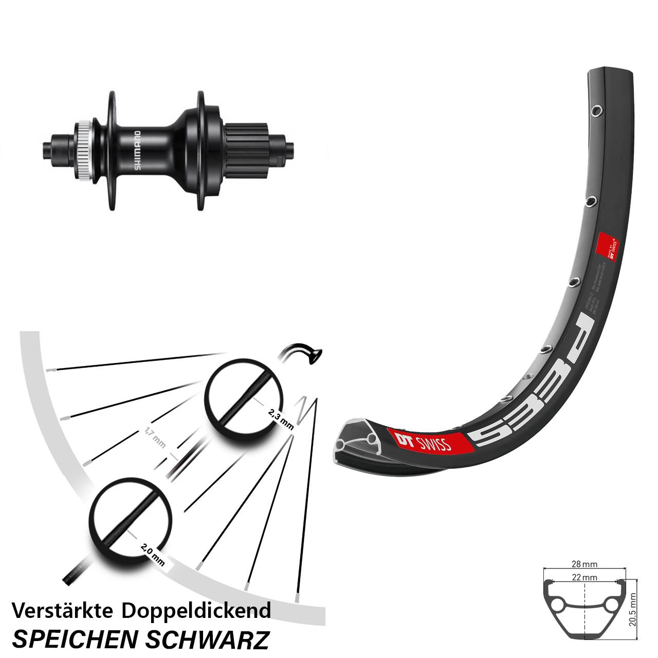 Hinterrad 28-29 Zoll DT Swiss 533 D Shimano MT500 Micro Spline für Schnellspanner
