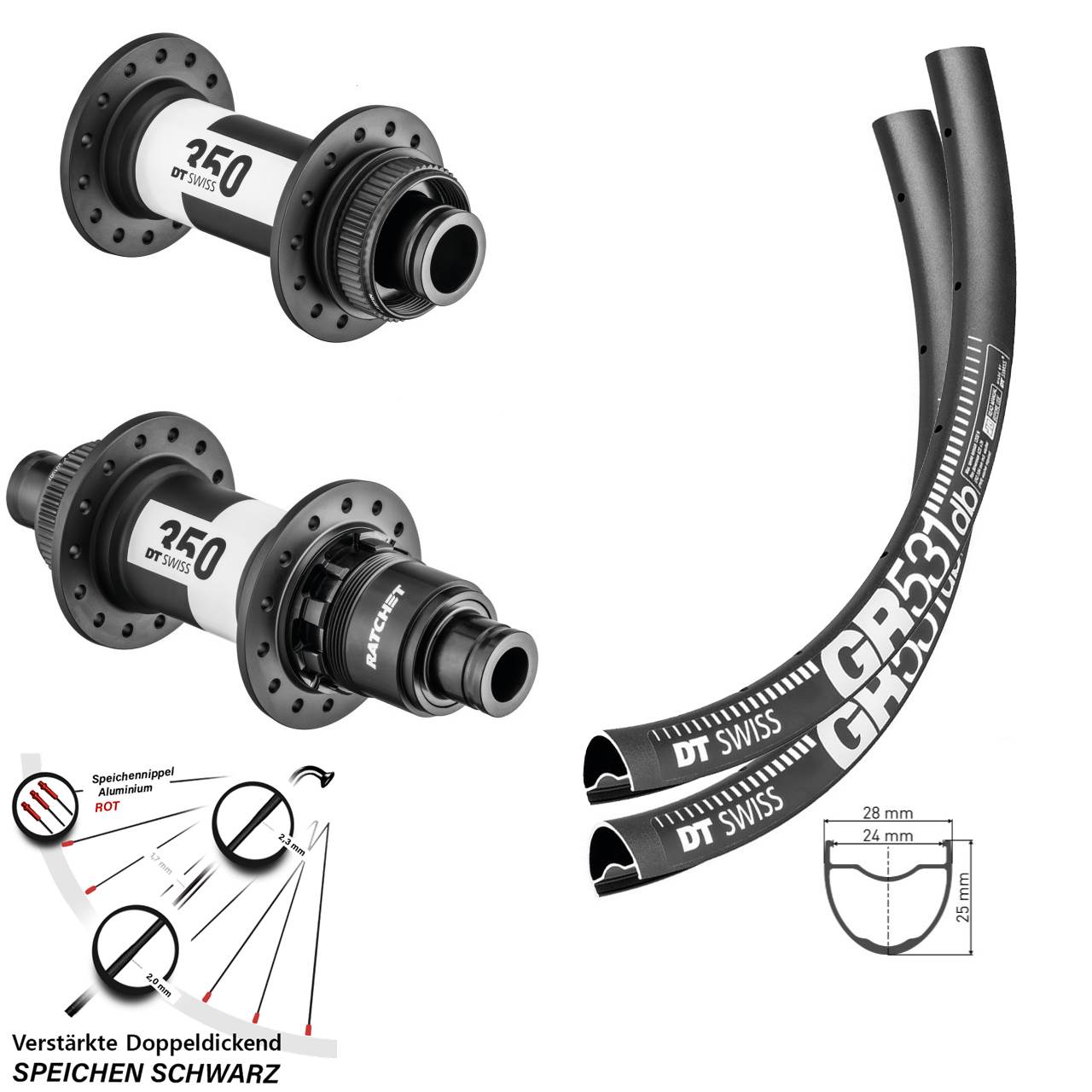 Laufradsatz Centerlock 15x110 12x148 27,5 Zoll DT Swiss GR531 350 XD
