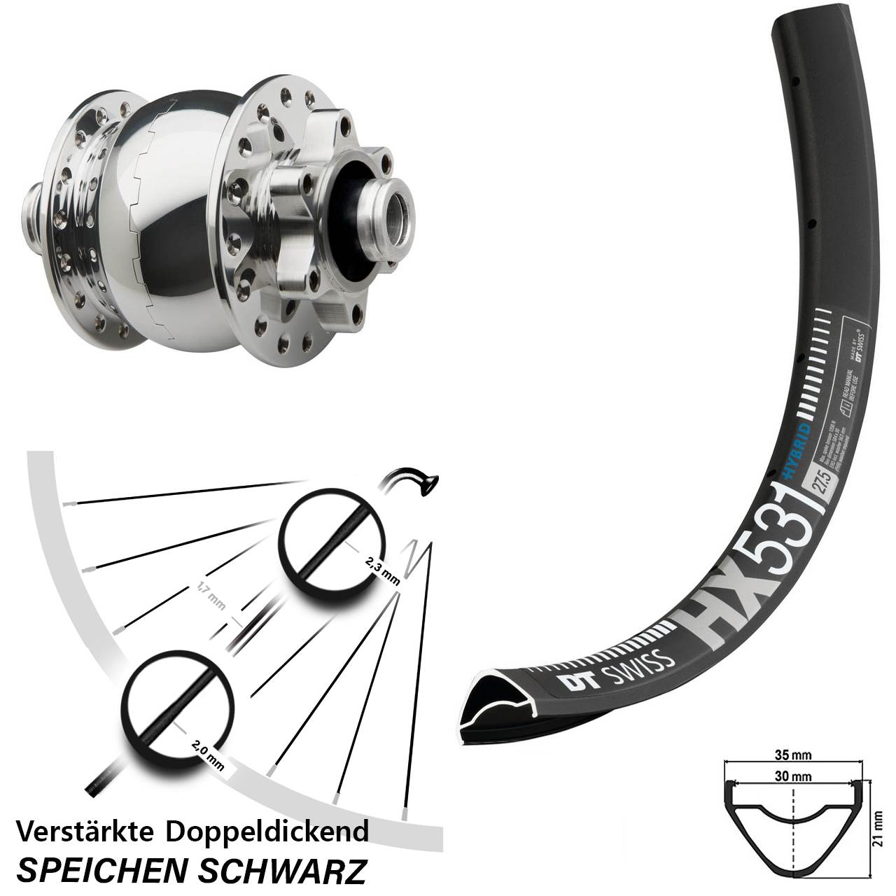 Disc Nabendynamolaufrad 12x100 29 Zoll DT Swiss HX531 SON 28