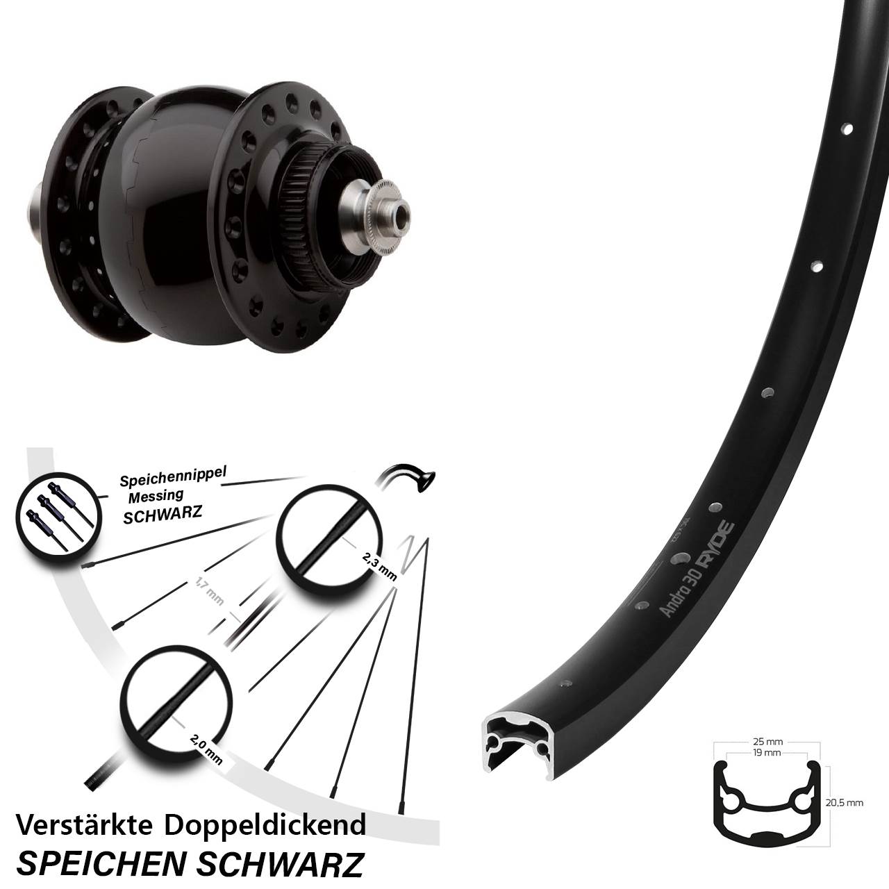 Disc Nabendynamovorderrad SON 28 Zoll Ryde Andra 30 für Schnellspanner