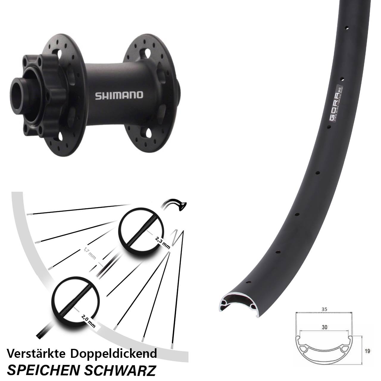 6-Loch Vorderrad 26 Zoll Gora 30 Shimano HB-M758 15x100