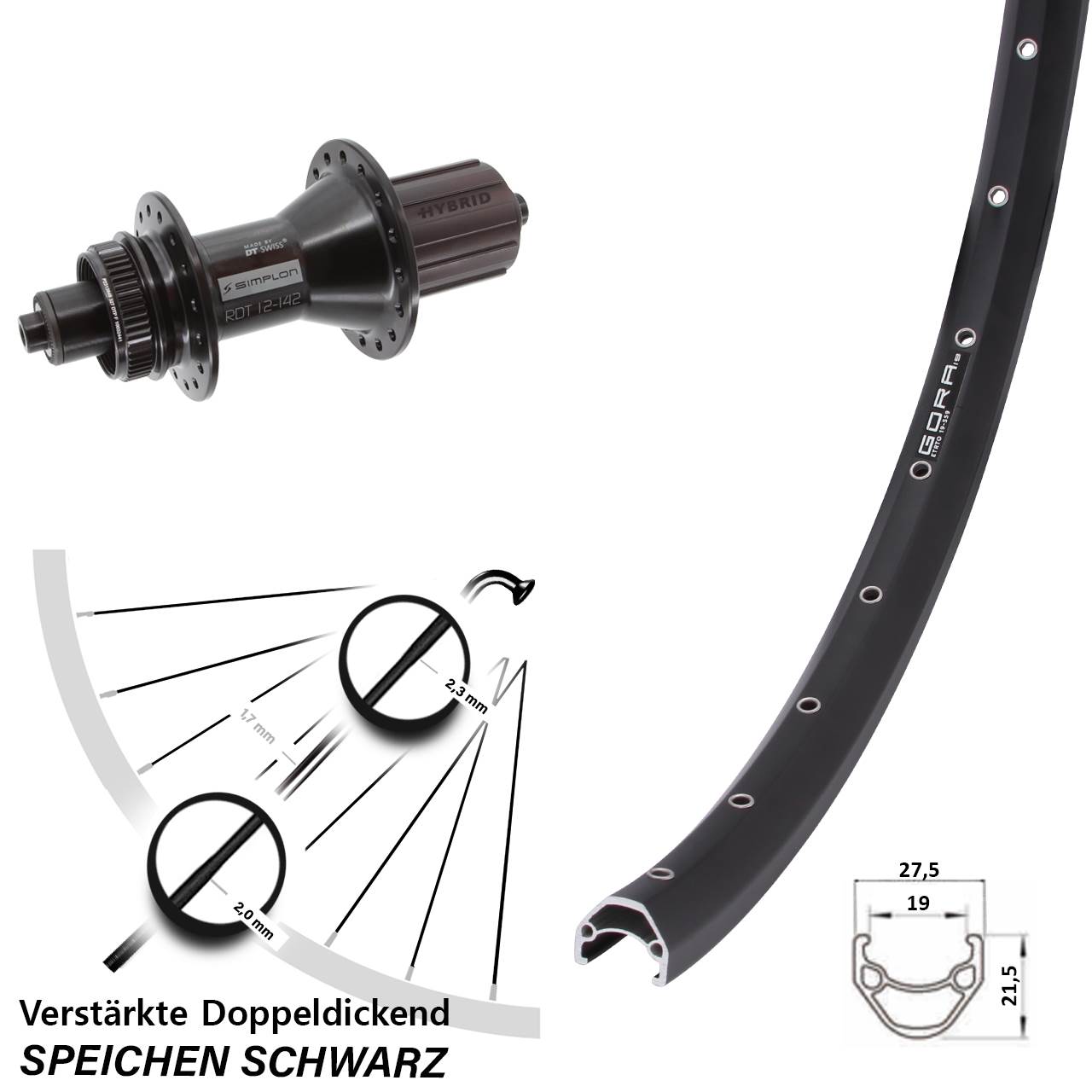 29 Zoll Gora 19 DT Swiss 370 Hybrid Hinterrad Centerlock QR 8-11 fach