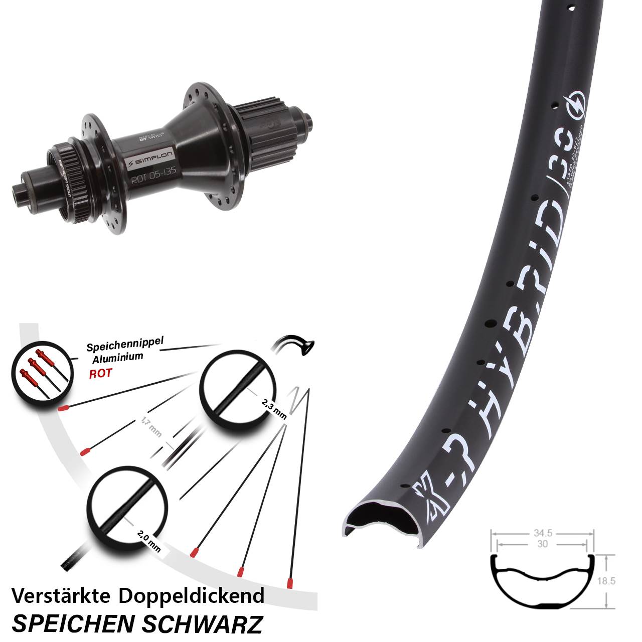 Disc Laufrad 29 Zoll KX-R Hybrid 30 DT Swiss 370 Shimano Micro Spline QR