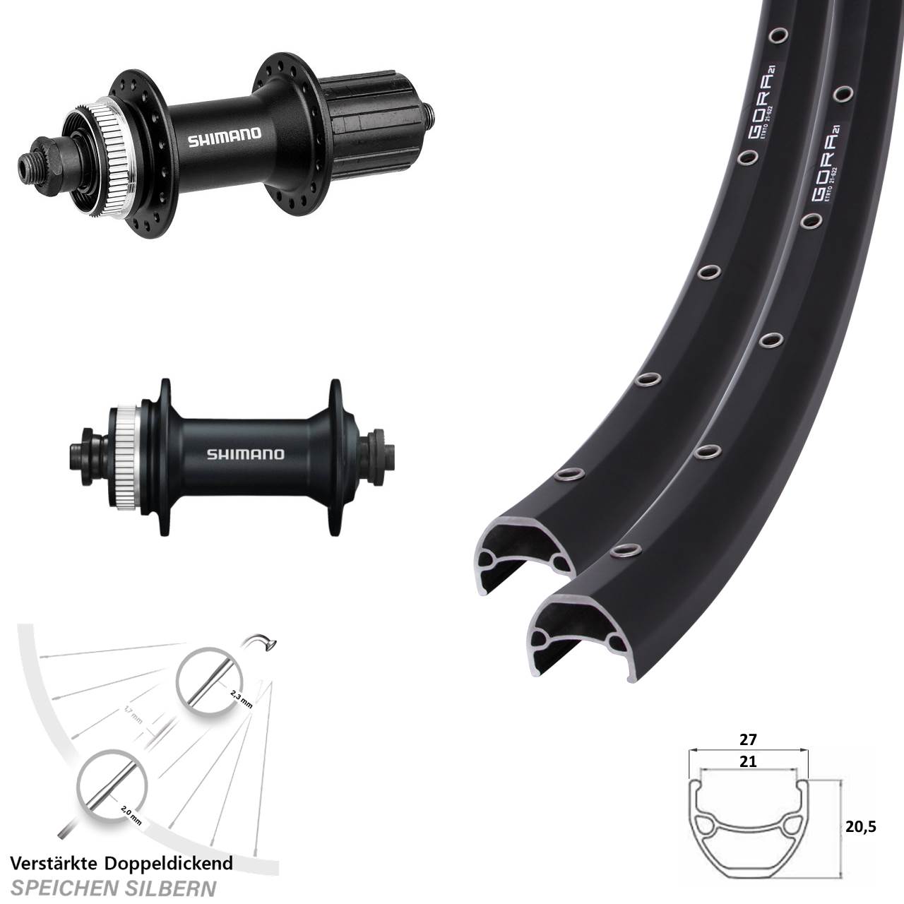 29 Zoll Gora 21 Shimano HB-M4050 Shimano FH-M4050 Disc Laufrad-Satz QR 8-11 fach HG