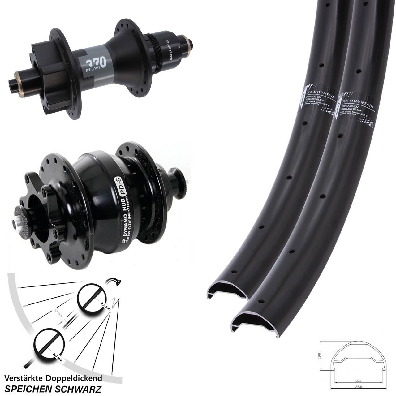KX Mountain TR DT Swiss 370 Shutter PD-8 29 Zoll Laufradsatz 6-Loch QR SRAM XD