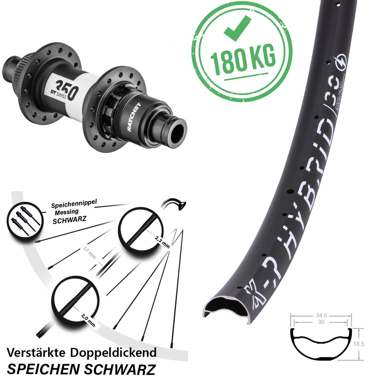 Boost Centerlock Hinterrad 12x148 29 Zoll KX-R Hybrid 30 DT Swiss 350 SRAM XD