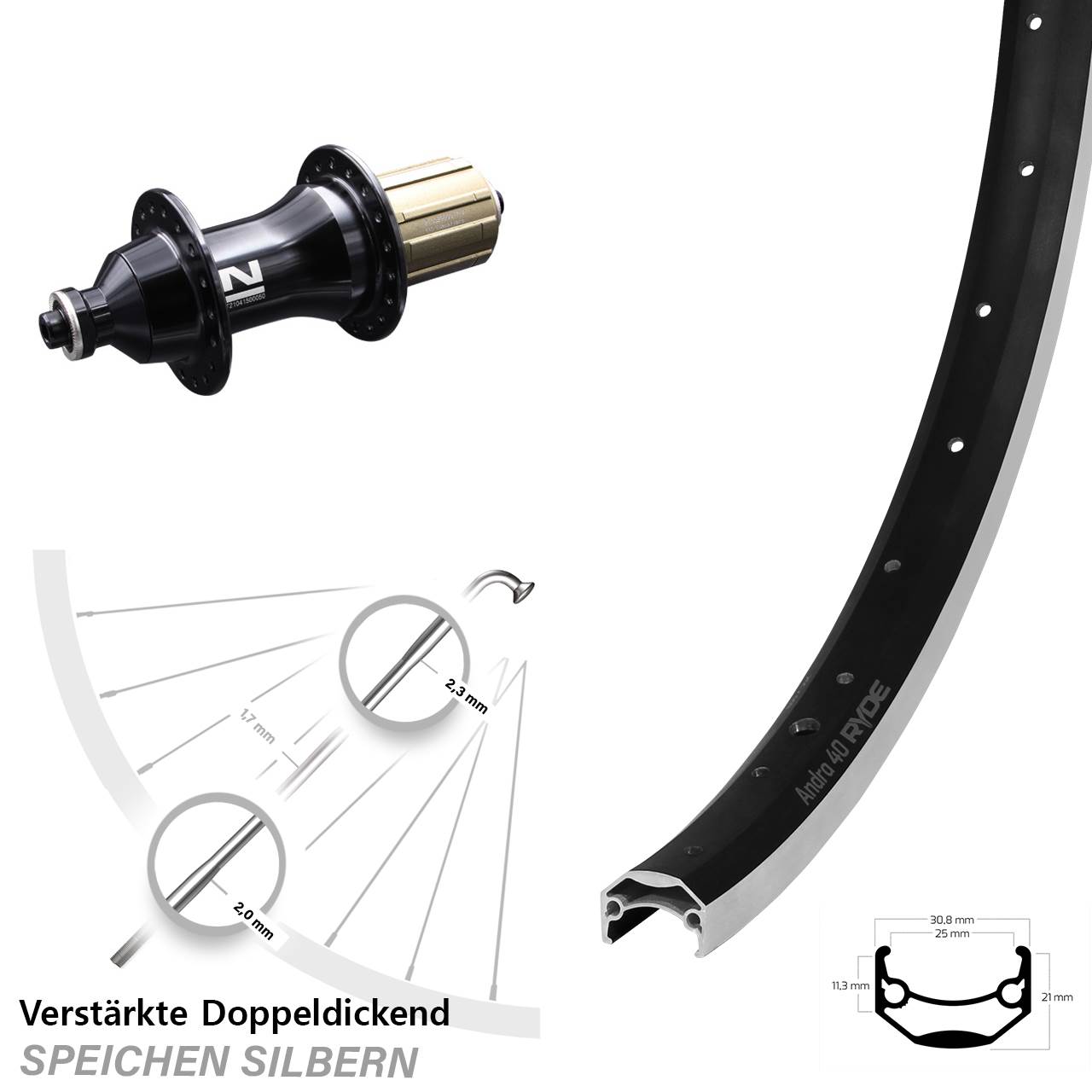 28 Zoll Ryde Andra 40 Novatec F162SB Laufrad hinten QR 8-12 fach HG