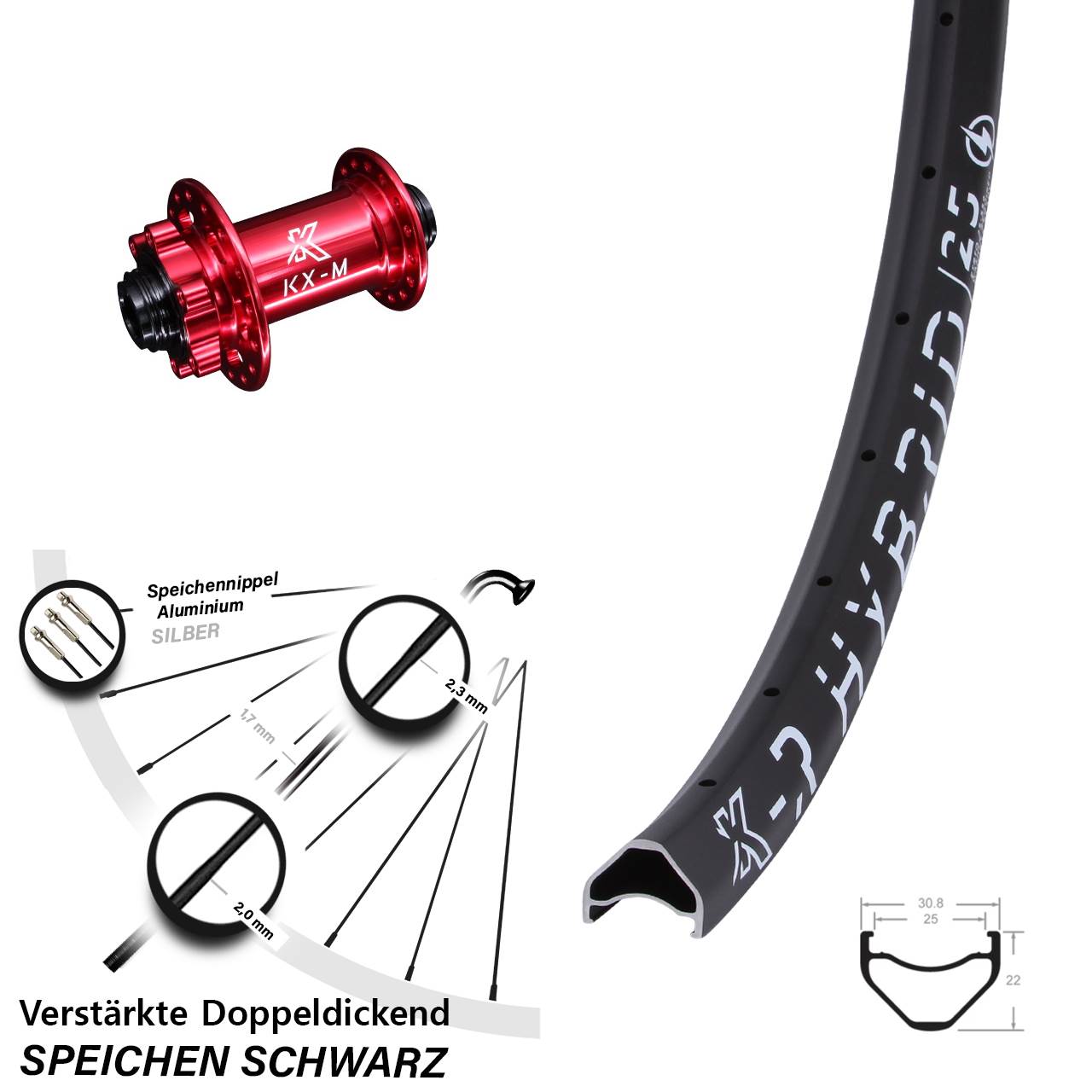 650B KX-MR Hybrid 25 rot 6-Loch Vorderrad 12x100