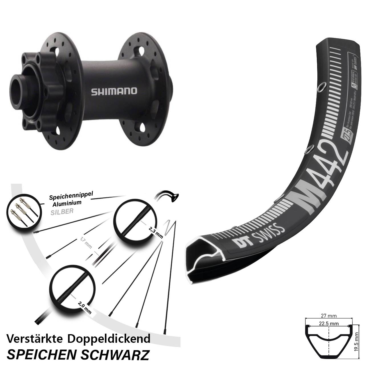 Vorderrad 6-Loch 28-29 Zoll DT Swiss M442 Shimano Deore XT 15x100