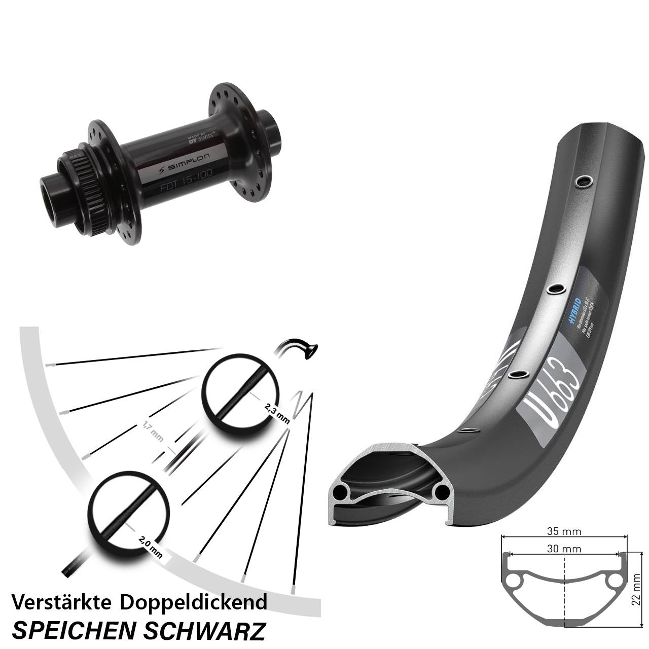 27,5 Zoll DT Swiss U 663-370 Centerlock Vorderrad 15x100