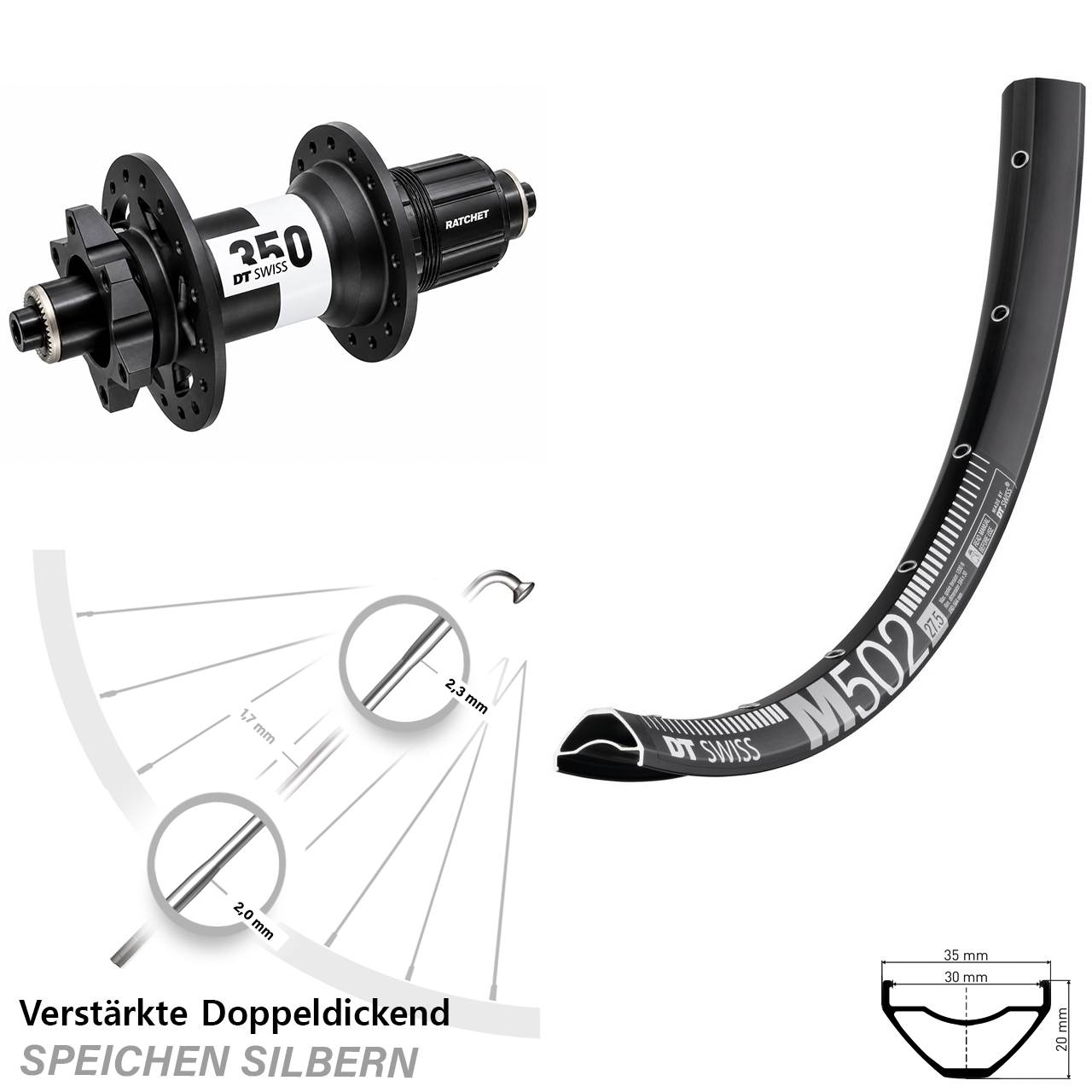 DT Swiss M502-350 29 Zoll Disc Hinterrad QR XD