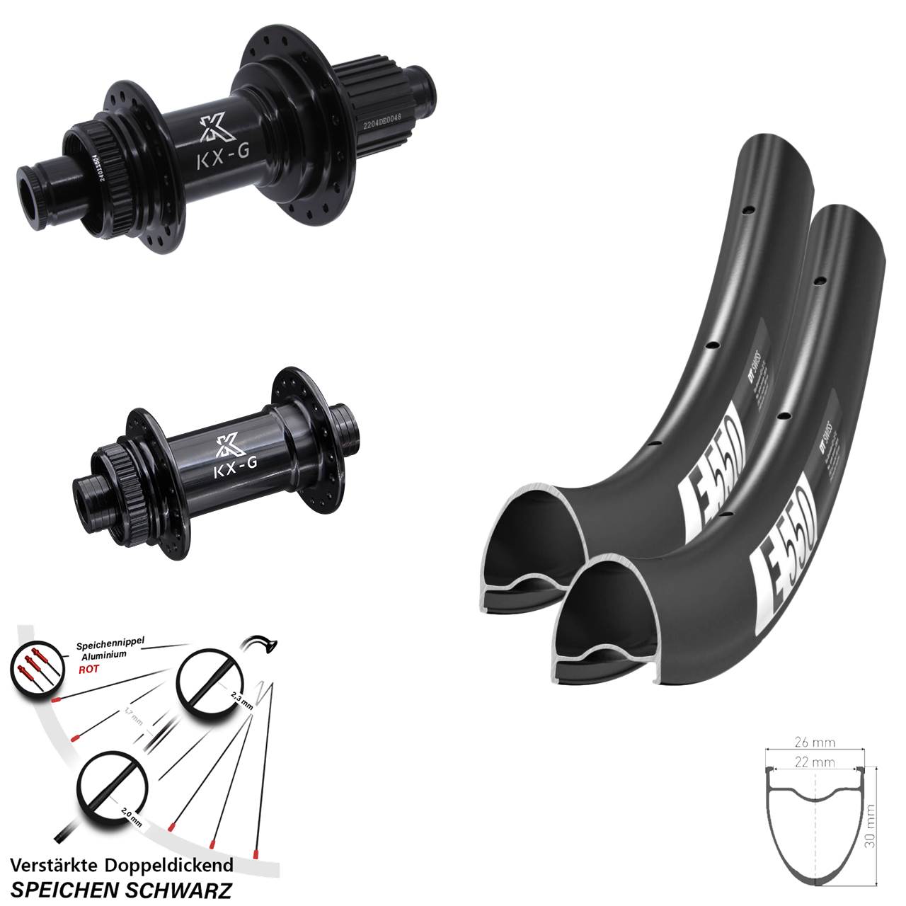 Disc Laufradsatz 28 Zoll DT Swiss E550 KX-GS verstärkt Shimano Micro Spline 15x100 12x142