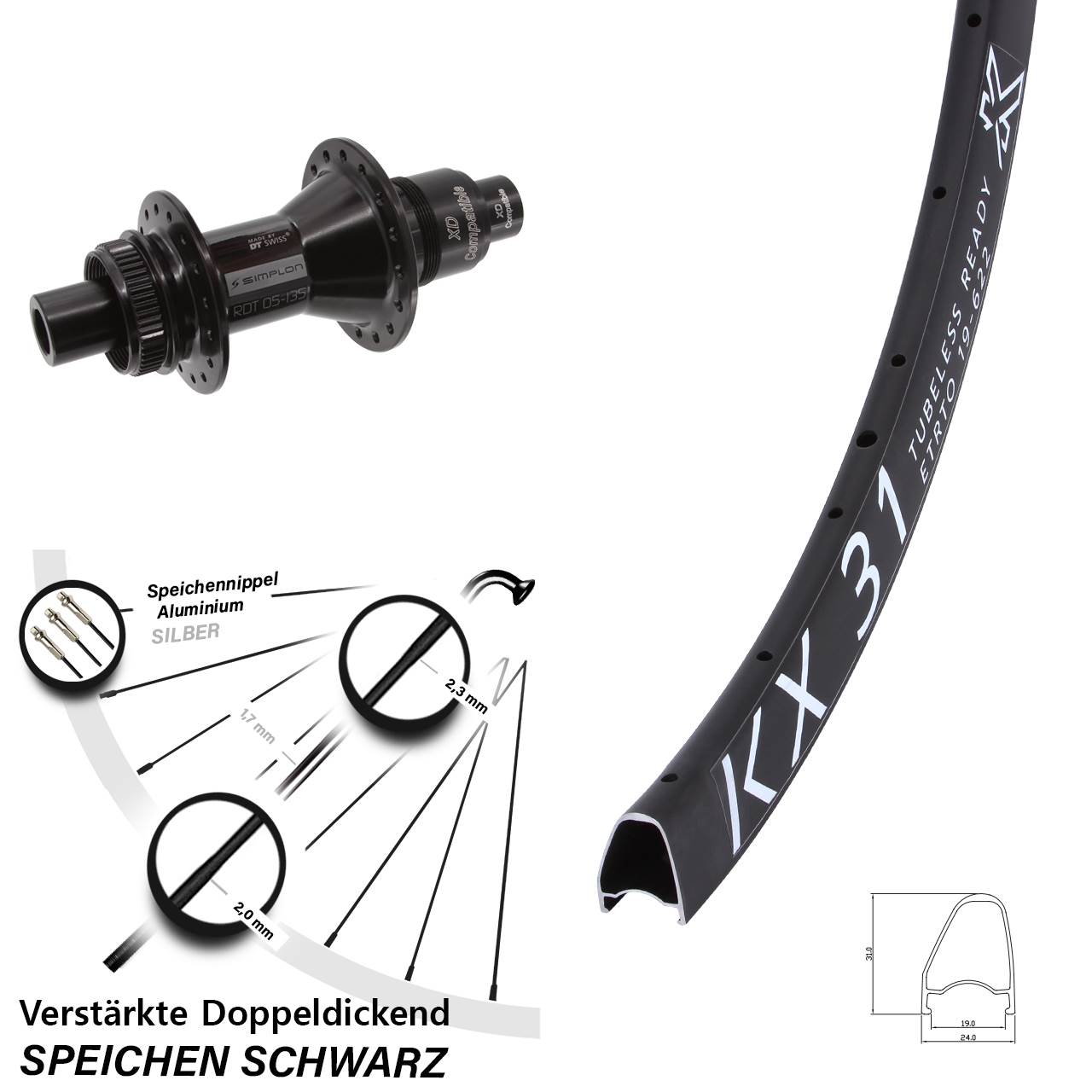 Disc Laufrad 28 Zoll KX31 OS DT Swiss 370 XD 11-12 fach 12x142
