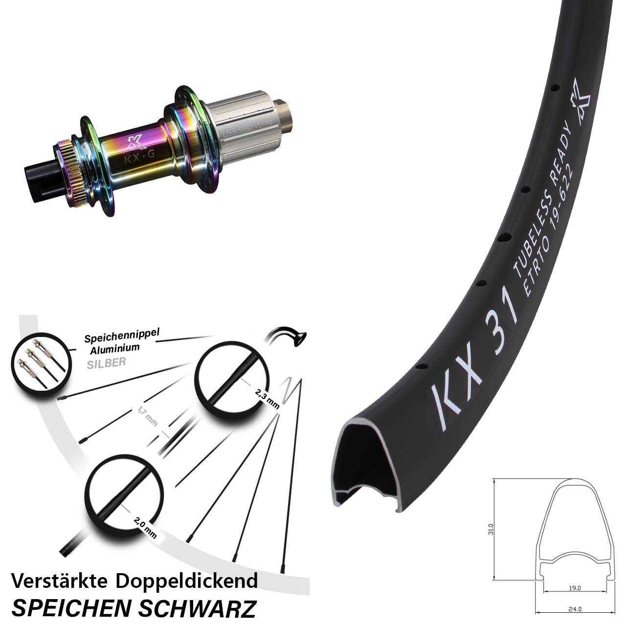 KX-G31 Oilslick 28 Zoll Disc Hinterrad 12x142 8-12 fach