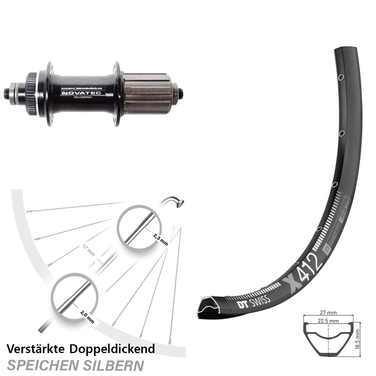 Hinterrad Centerlock 28 Zoll DT Swiss X412 Novatec D472 8-12 fach HG für Schnellspanner