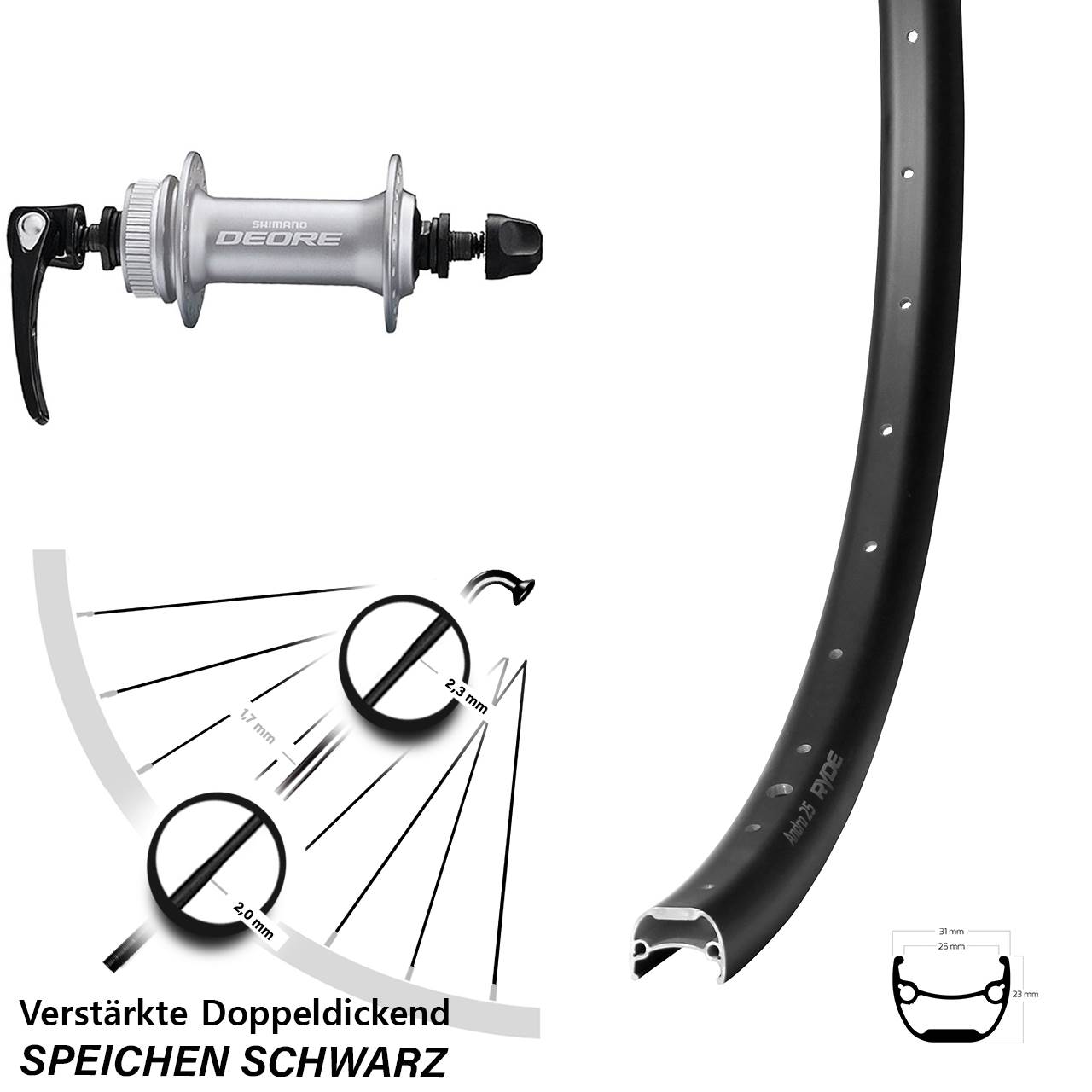 29 Zoll Ryde Andra 25 Disc Shimano Deore HB-M6000 QR Vorderrad