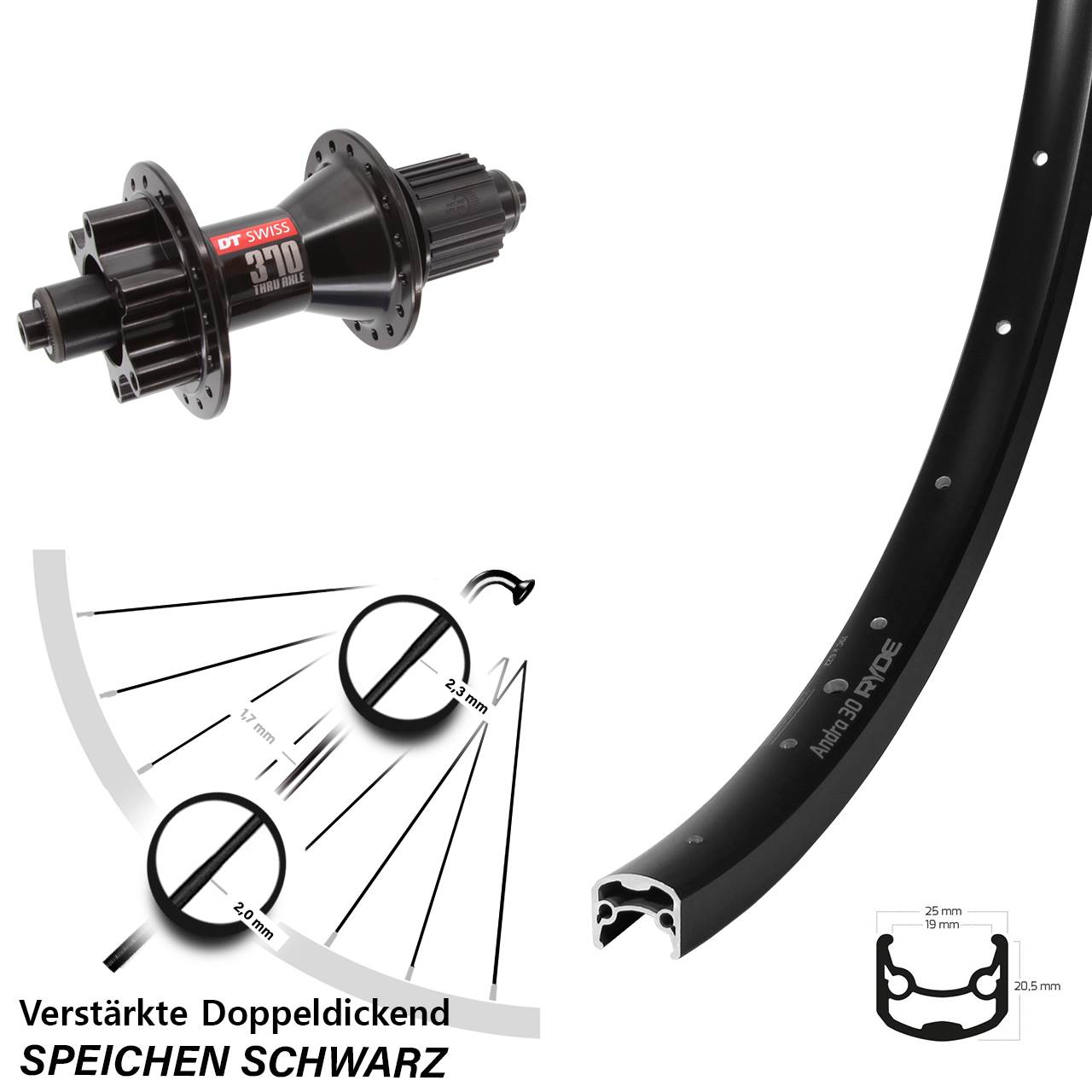 6-Loch Hinterrad 28 Zoll Ryde Andra 30 DT Swiss 370 Hybrid Shimano Micro Spline QR