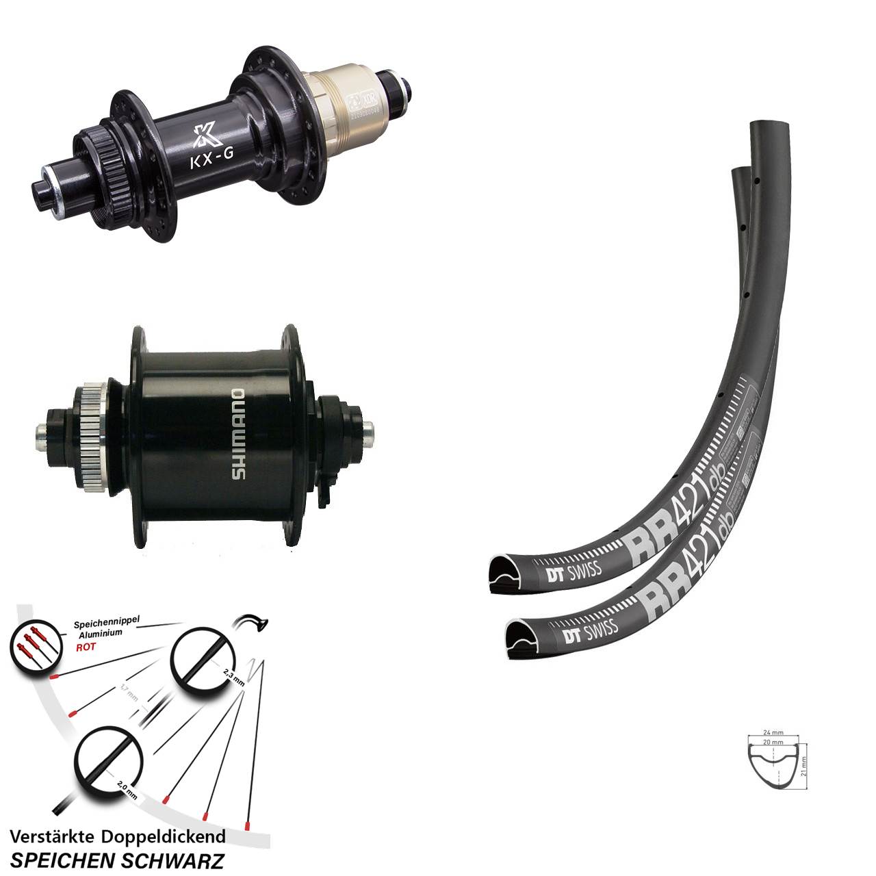 Laufradsatz für Schnellspanner 28 Zoll DT Swiss RR 421 KX-G Shimano DH-UR700-3D SRAM XDR