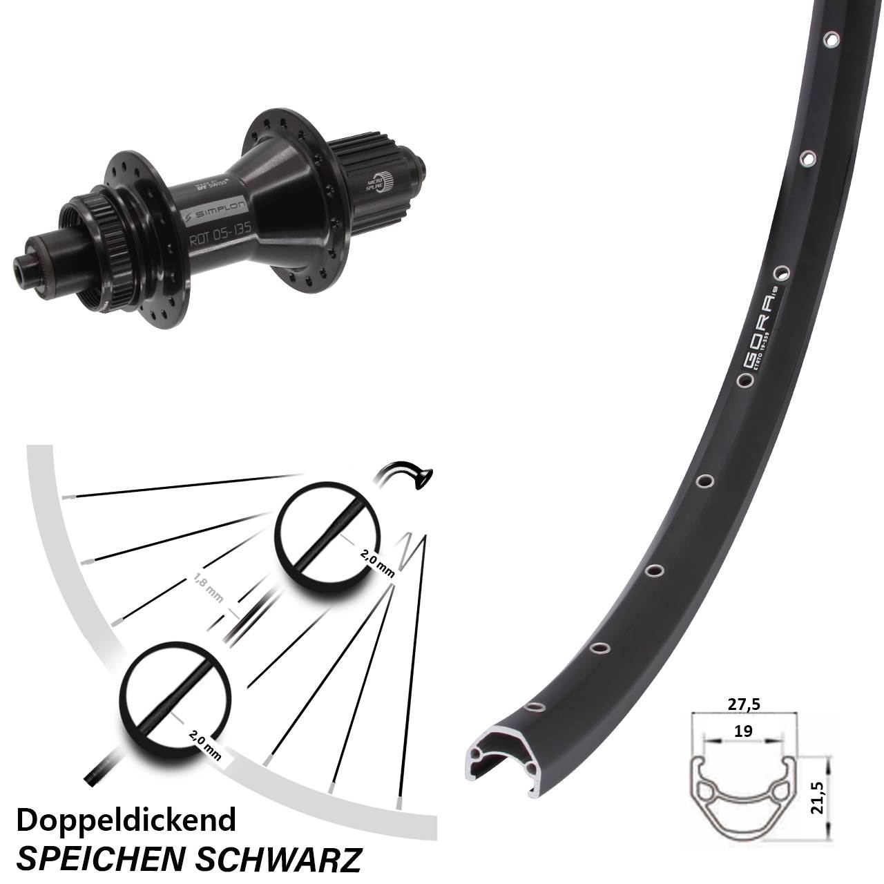 28 Zoll Gora 19 DT Swiss 370 Hybrid Disc Laufrad für Schnellspanner Shimano Micro Spline