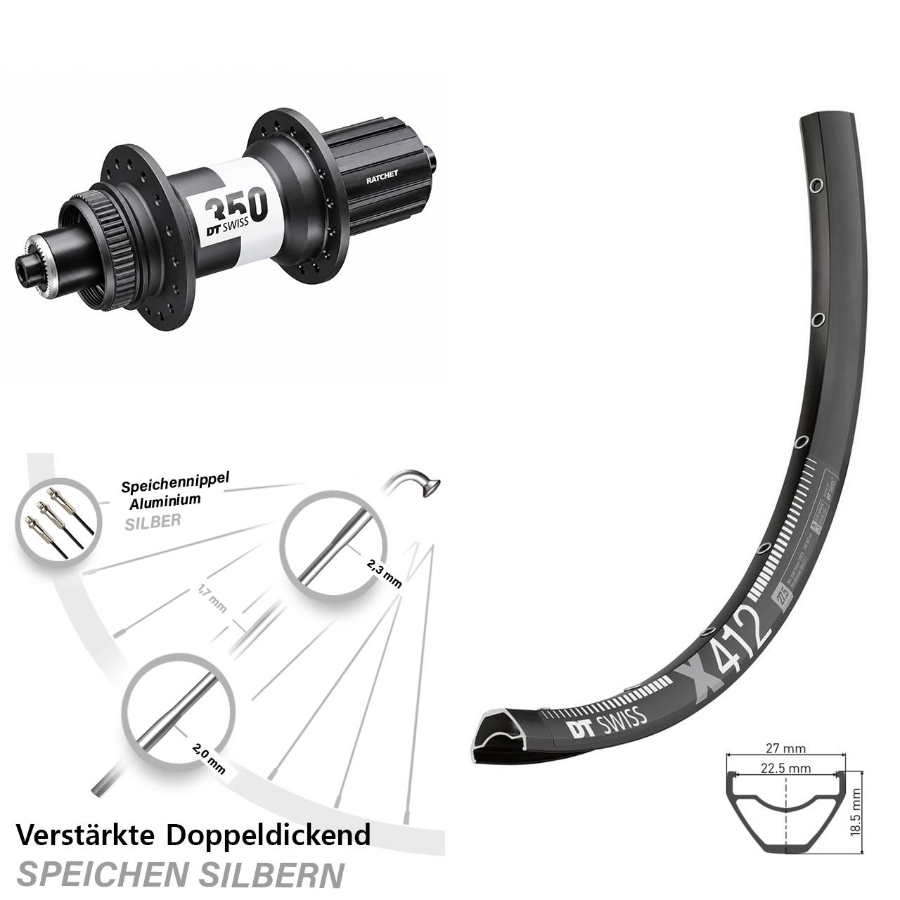 DT Swiss X 412-350 Ratchet 36 29 Zoll Hinterrad QR 8-11 fach