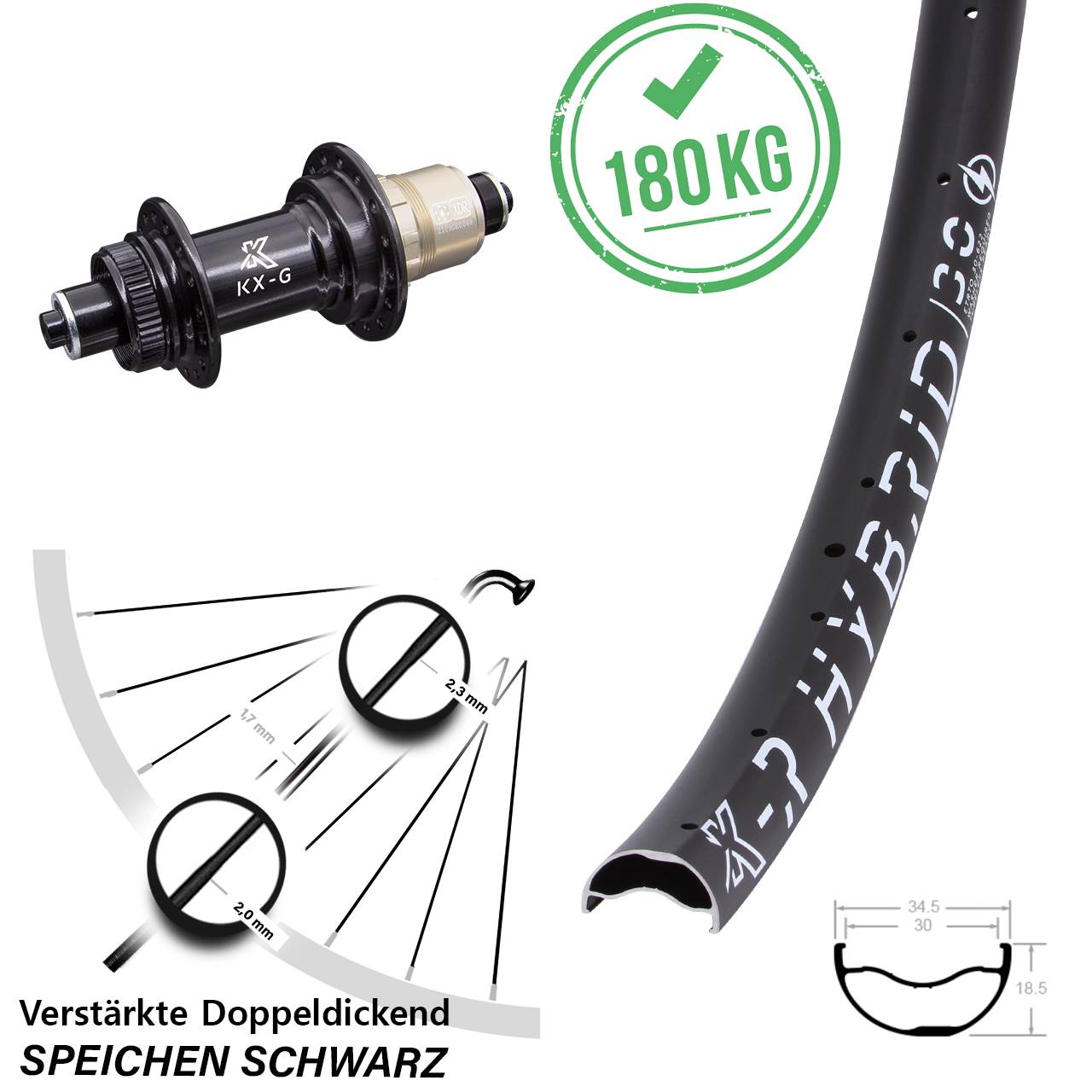 Centerlock Hinterrad 29 Zoll KX-GR Hybrid 30 XDR 11-12 fach QR