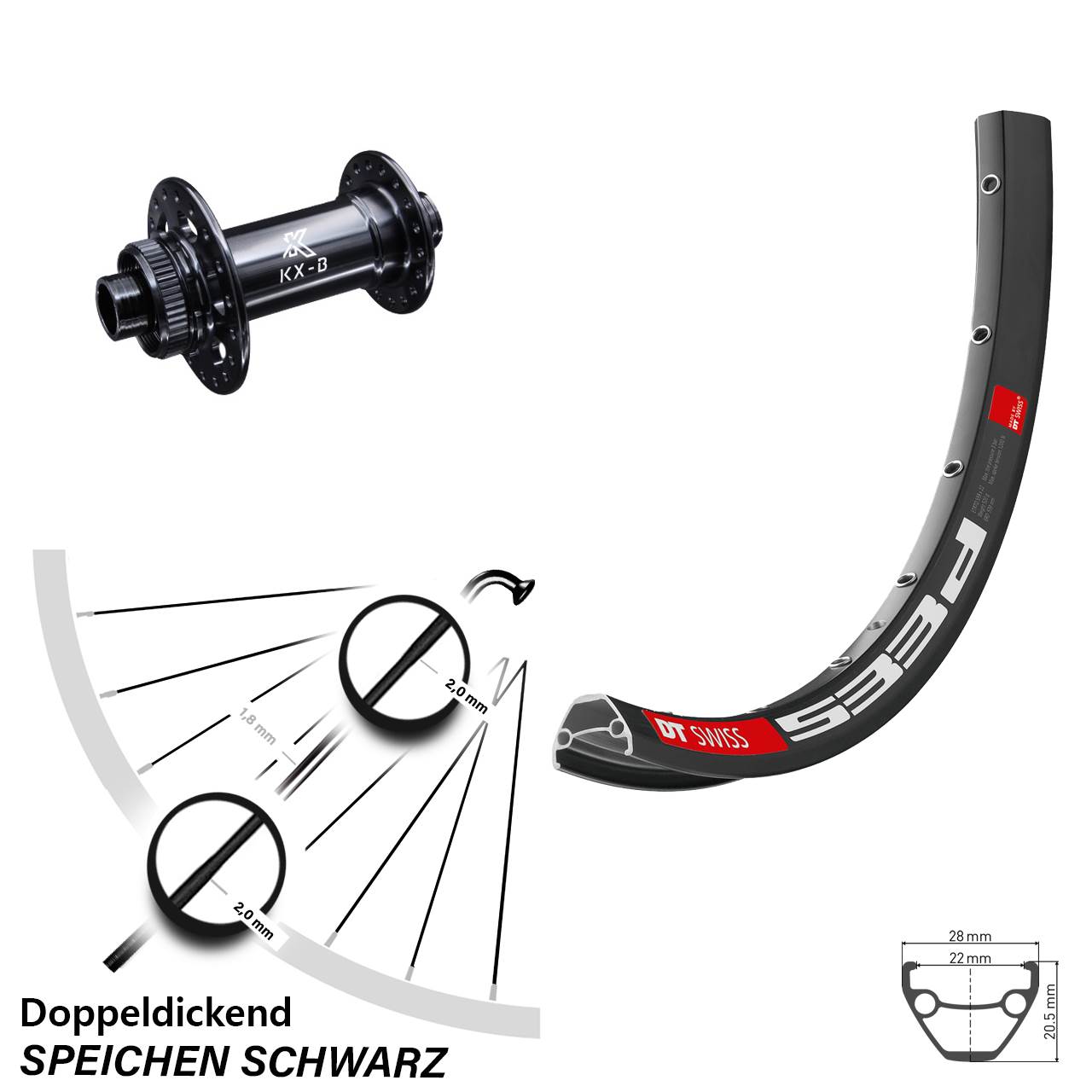 29 Zoll DT Swiss 533d KX-B Vorderrad Centerlock 15x110 Boost
