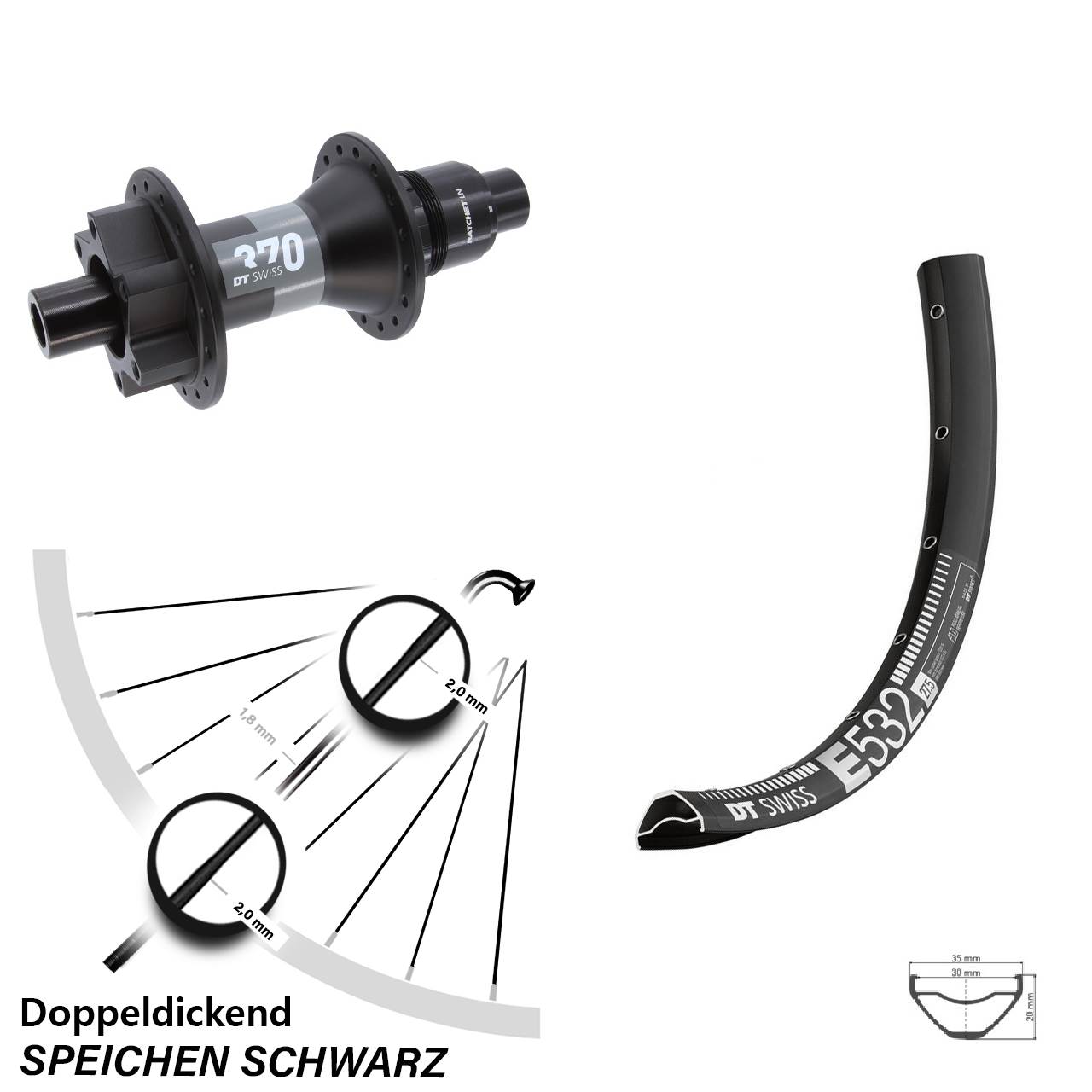DT Swiss E 532 27,5 Zoll Hinterrad 370 6-Loch XD 12x148