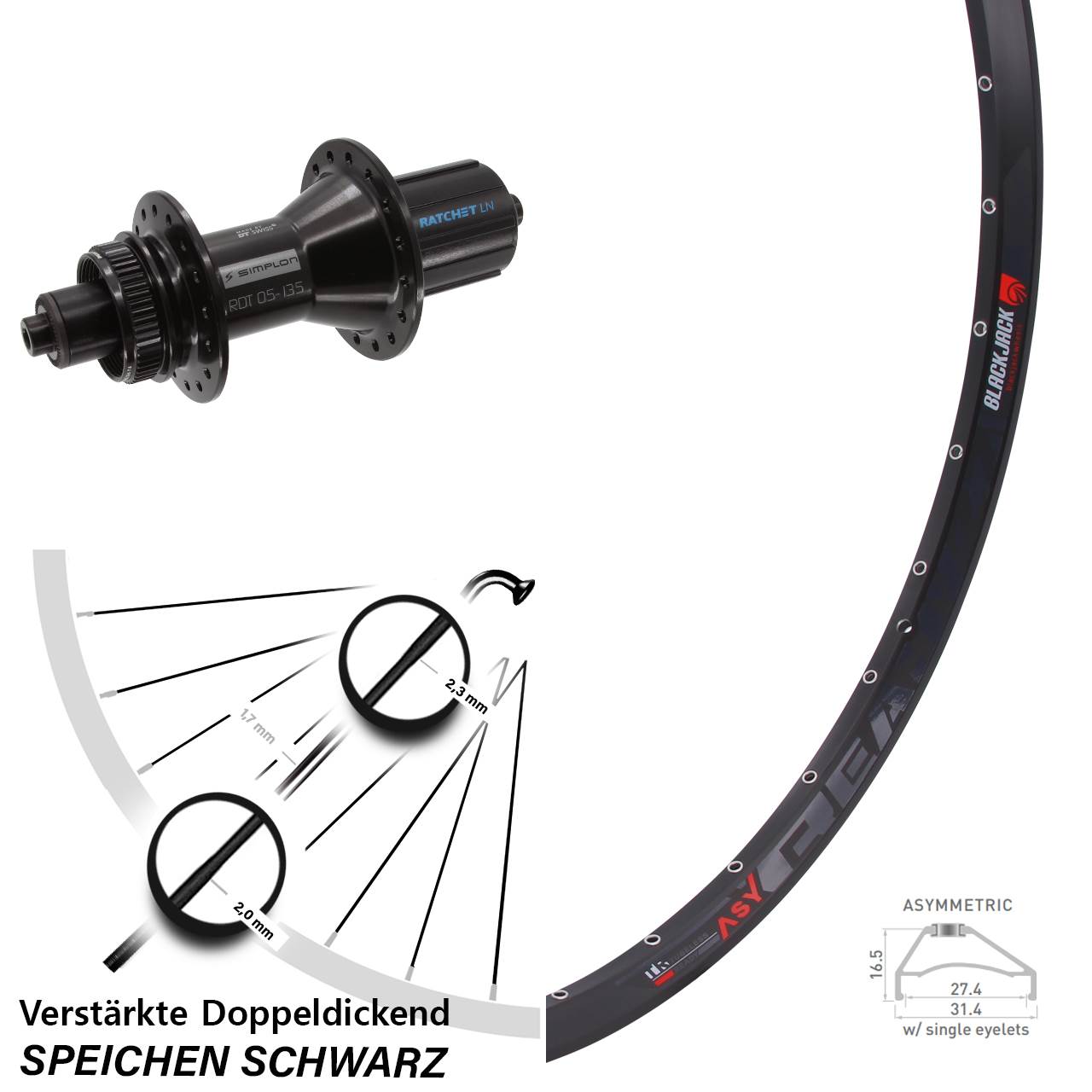 27,5 Zoll Rodi Ready 27 DT Swiss 370 Hybrid Hinterrad Centerlock QR 8-11 fach HG