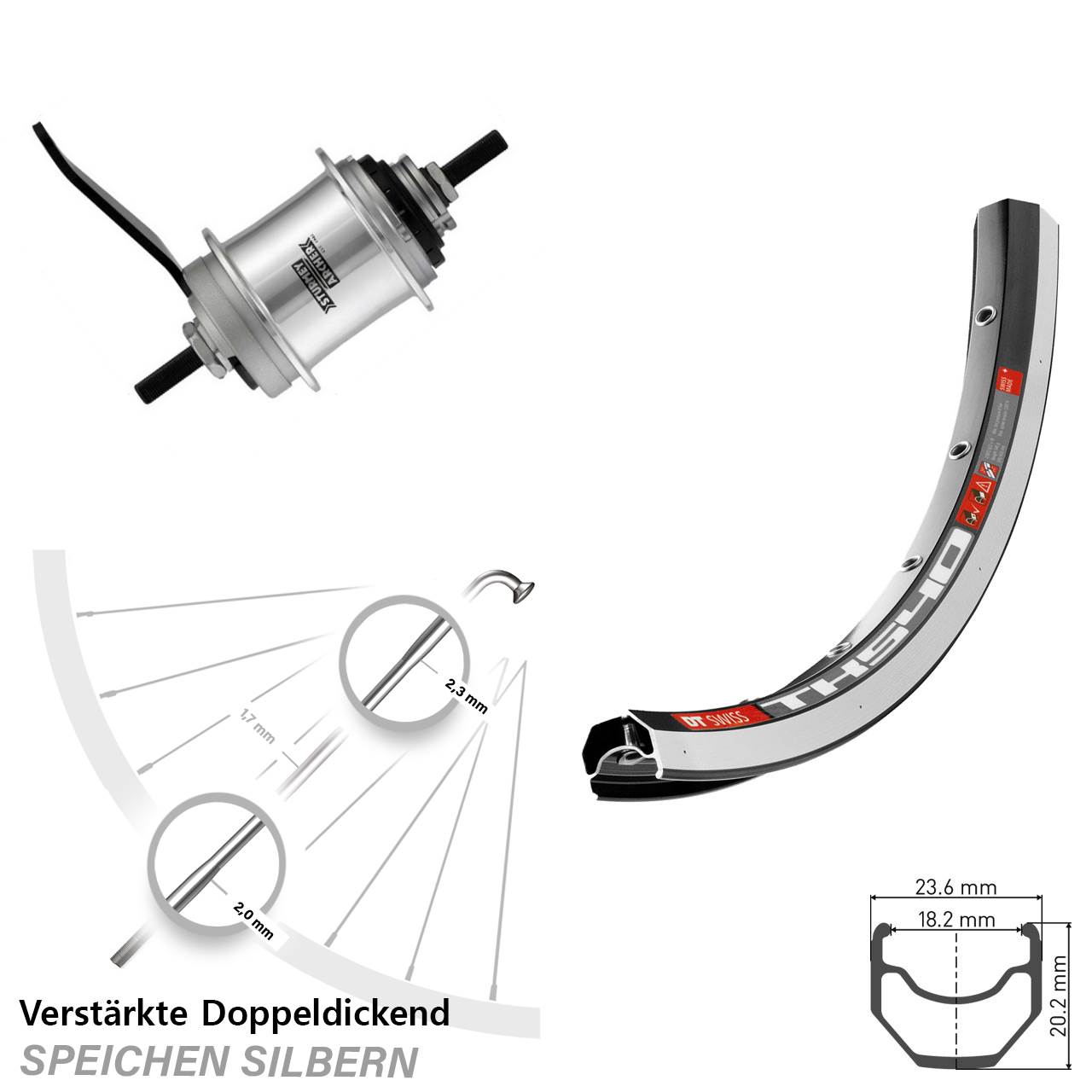 DT Swiss TK540 Hinterrad Sturmey Archer 3-Gang Rücktritt 28 Zoll
